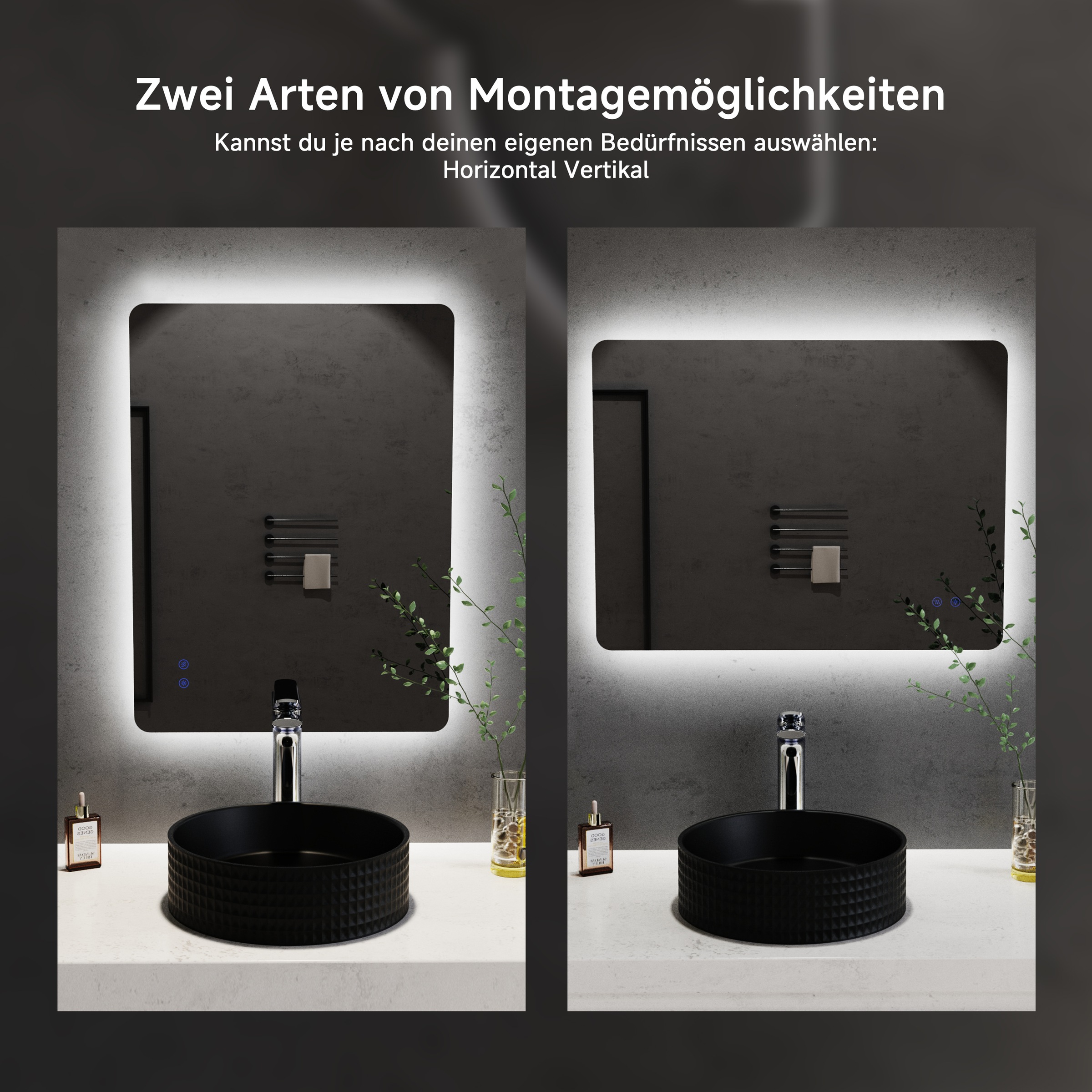 welltime LED-Lichtspiegel "Toledo eckig, Spiegel mit LED Beleuchtung, Badspiegel" mit Anti-Fog Beschichtung