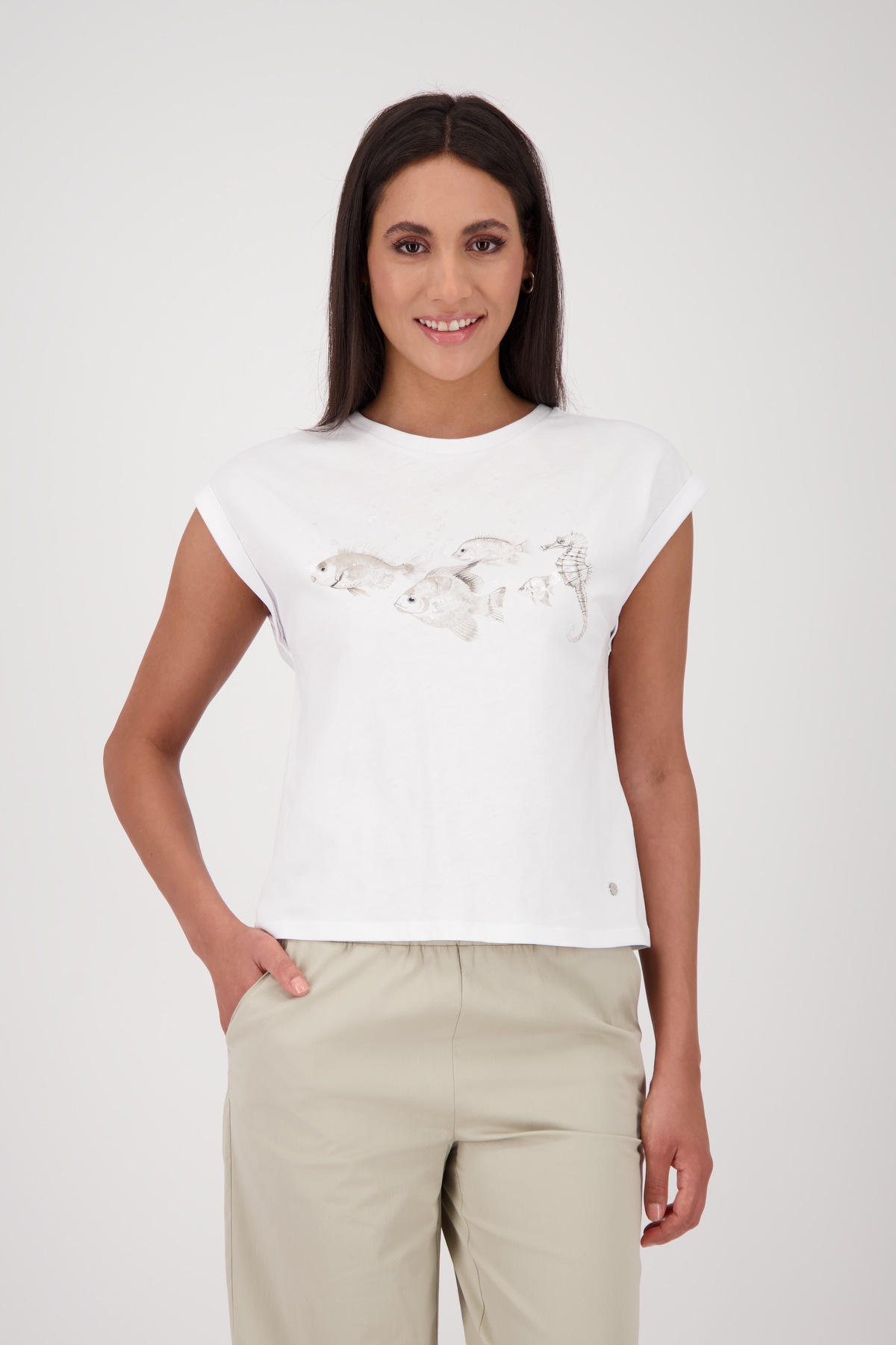 Monari Rundhalsshirt »Shirt Fische + Pailetten« mit Frontprint
