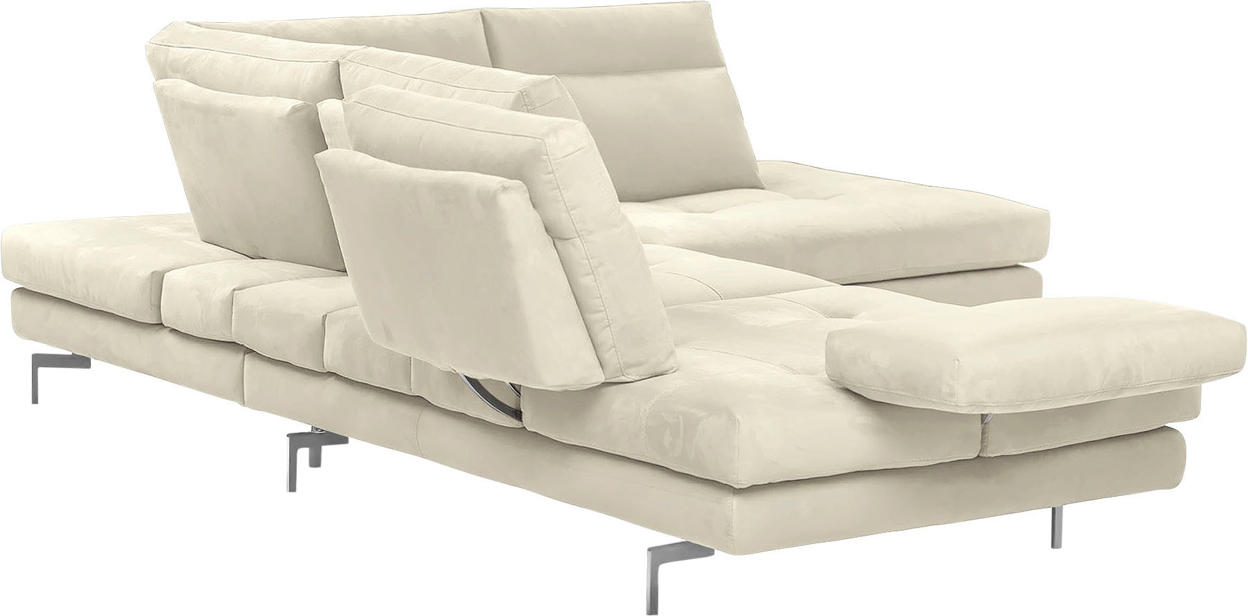 CALIA ITALIA Ecksofa »Toby Wing, L-Form, Multifunktionssofa, bequem und edel«, Sitztiefenverstellung und Armteilfunktion, Füsse chrom glänzend