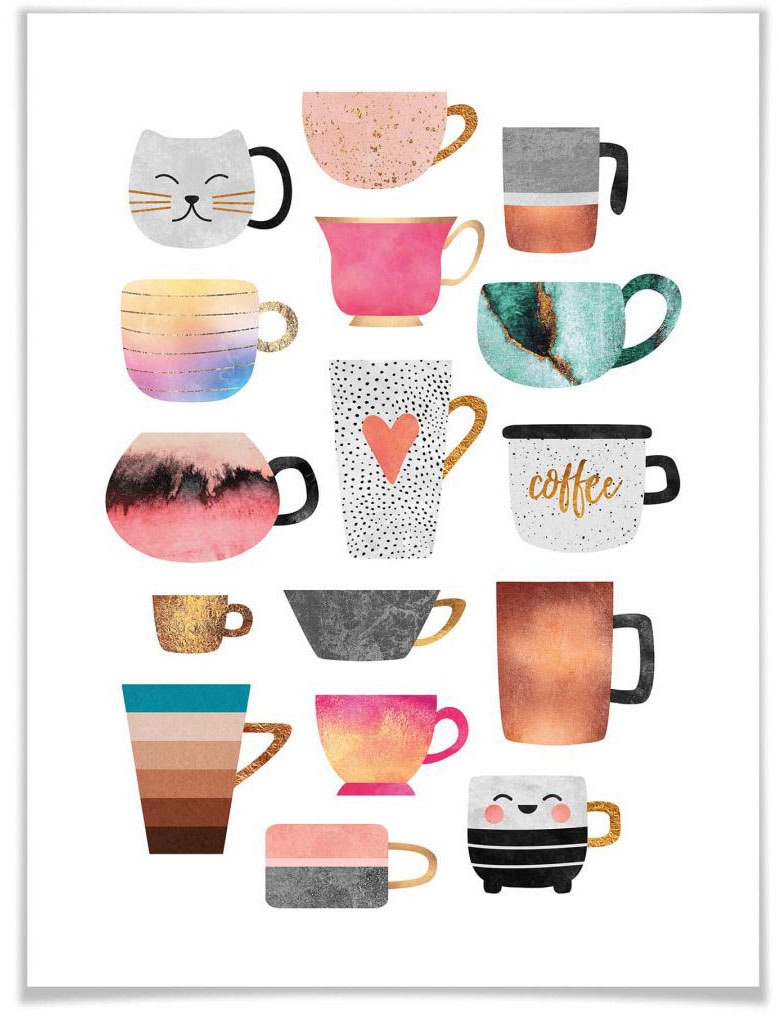 Poster »Kaffeetassen Bunt«, Geschirr & Besteck, (1 St.), Poster ohne Bilderrahmen