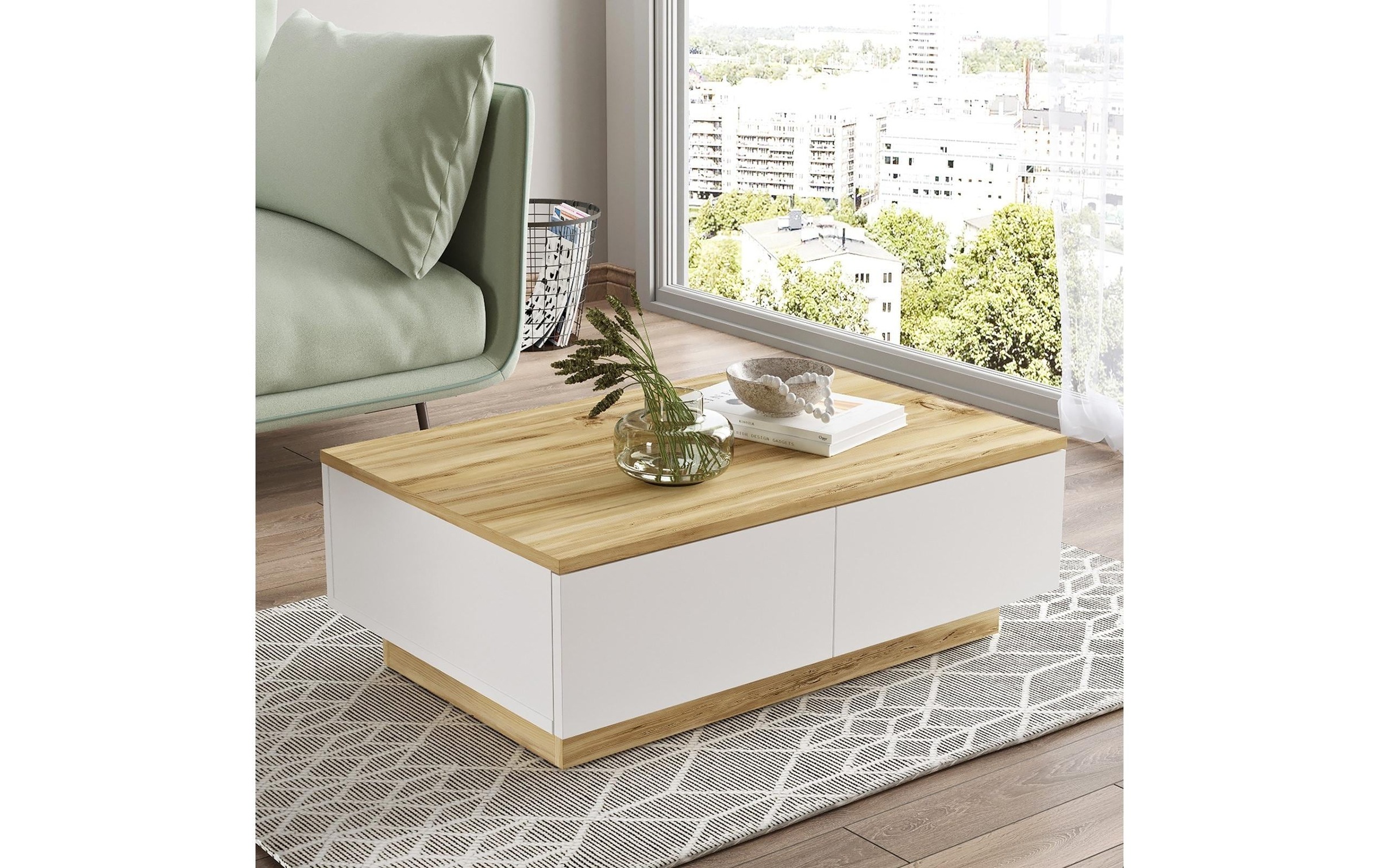 WOODY FASHION Beistelltisch »90 x 31,6 x 60 cm, Nature/Weiss«