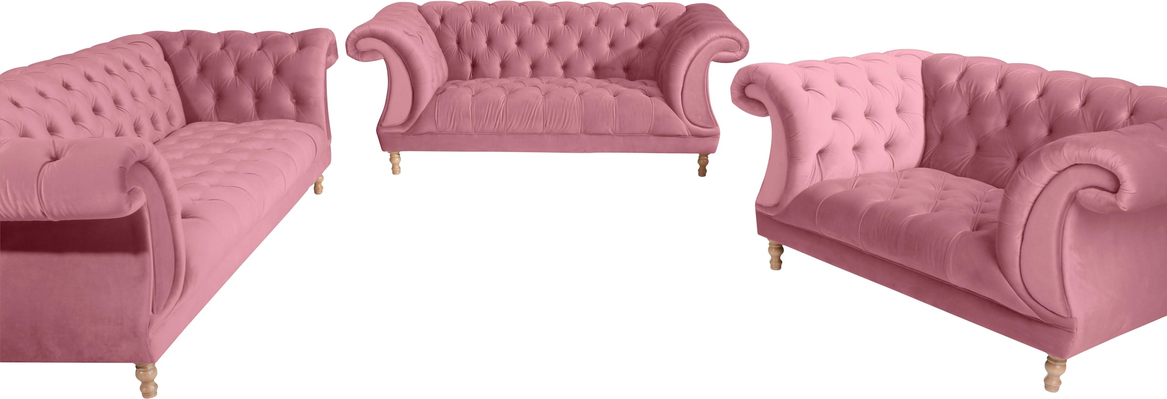 Max Winzer® Chesterfield-Sofa »Isabelle«, mit Knopfheftung & gedrechselten Füssen in Buche natur, Breite 200 cm