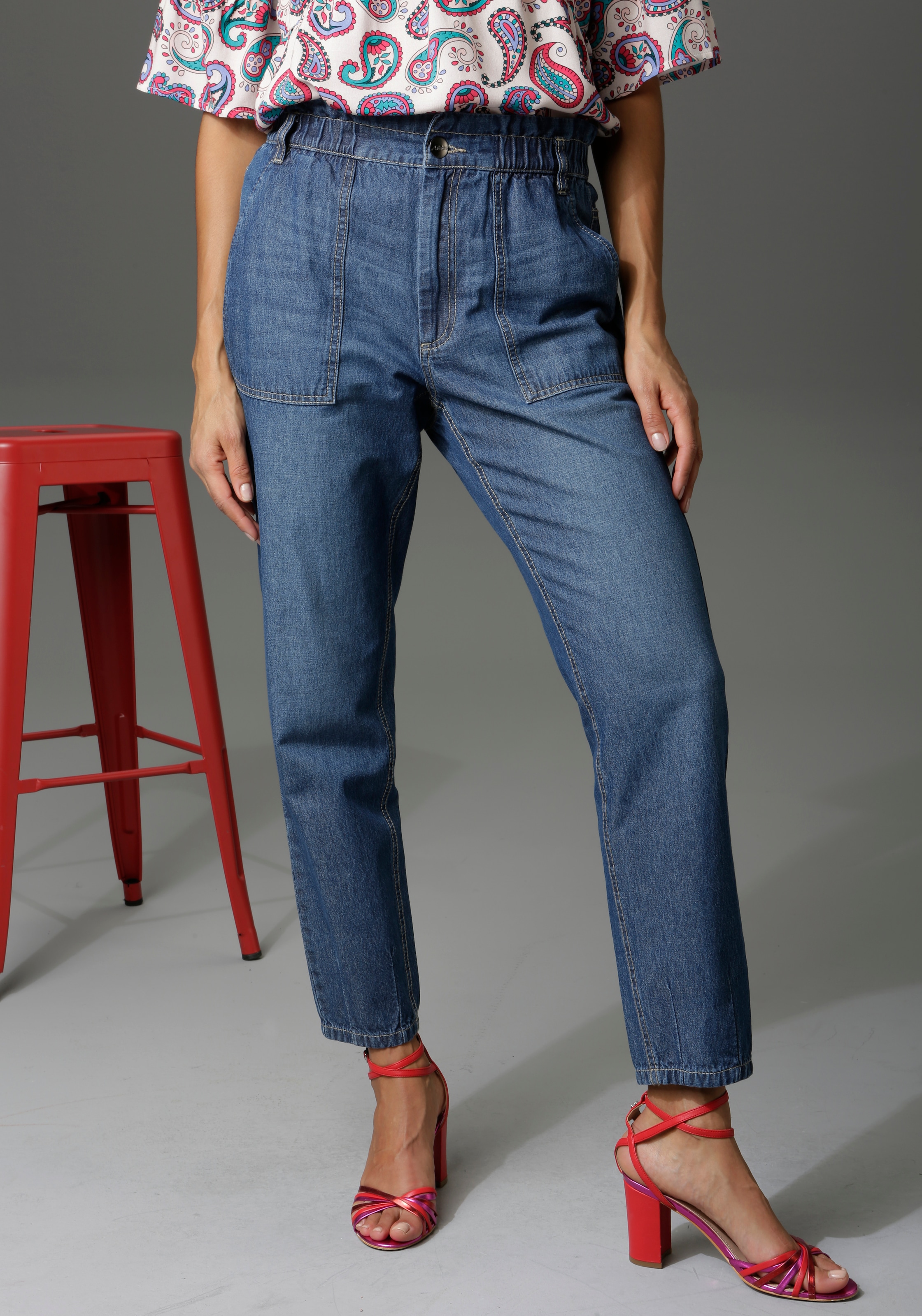 Aniston CASUAL shoppen high Gummizugbund, mit Jelmoli-Versand Paperbag-Jeans online bequemen Loose-fit-Jeans, waist 