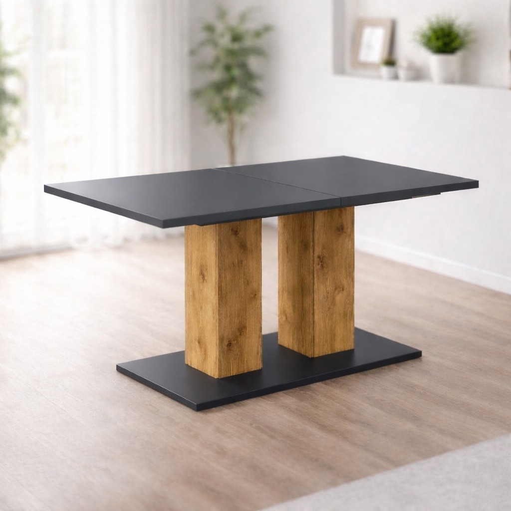 GOODproduct Esstisch "Torino, Säulentisch, Speisetisch, Küchentisch, ausziehbar bis 180 cm" Platz für bis zu 6 Personen, verlängerbar durch Einlegeplatte