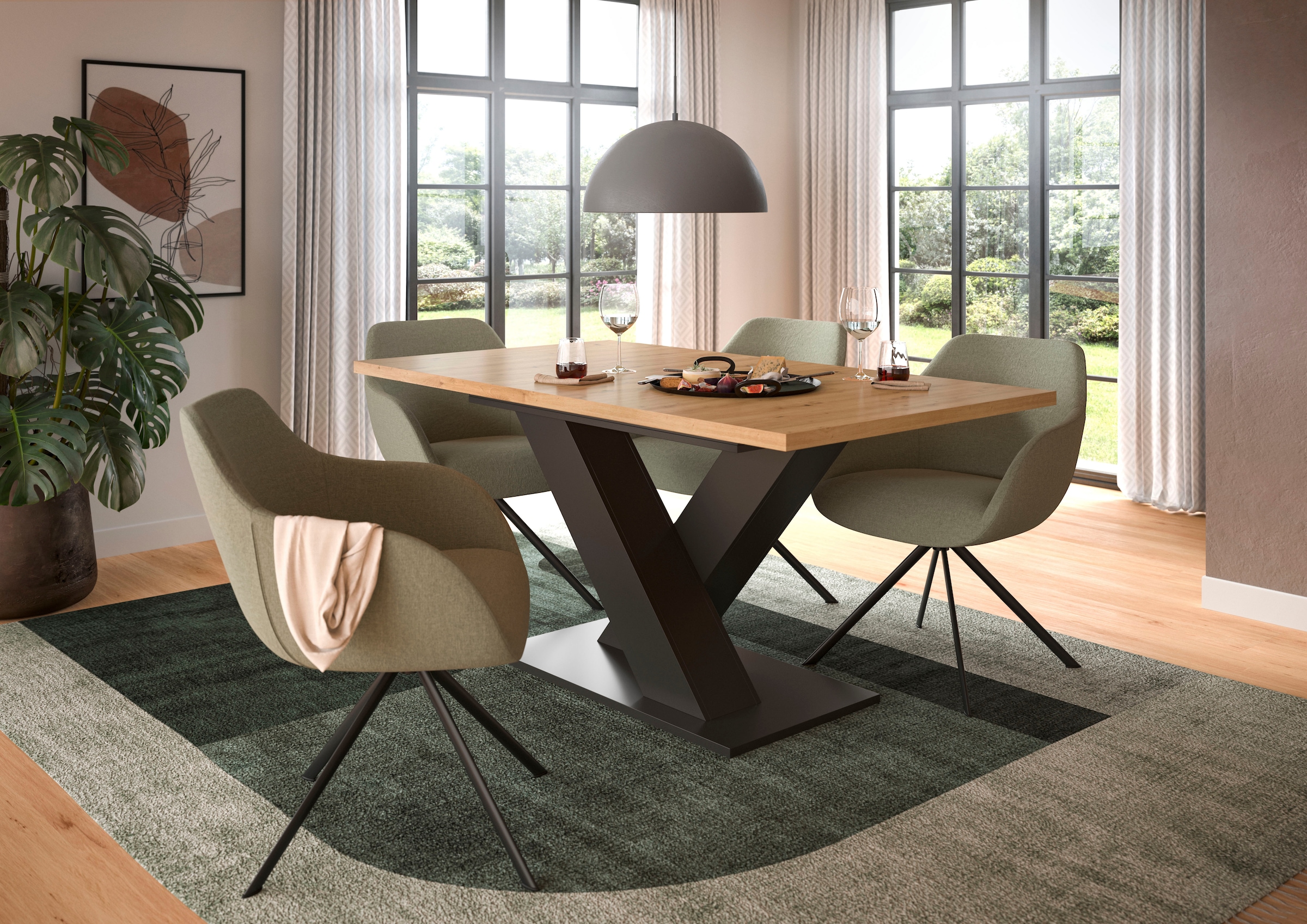 INOSIGN Esstisch »Motus, ausziehbar 150 -190 cm, inklusive 40 cm Einlegeplatte«, (Set, 1 St.), X-Gestell mit Bodenplatte, Tisch, Küchentisch, Esszimmer, Küche