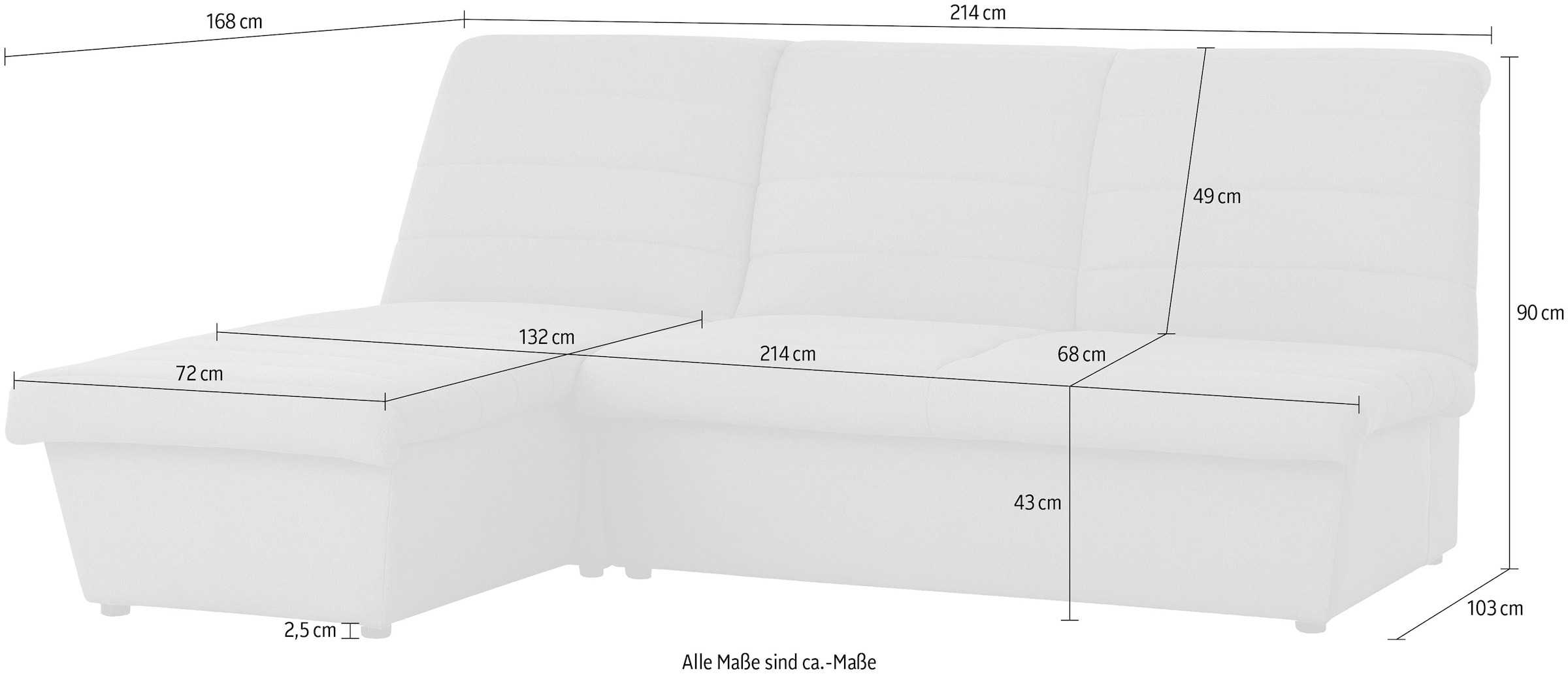 LOOKS by Wolfgang Joop Ecksofa »LOOKS VIII L-Form«, Quersteppung, ohne Armlehnen, in zwei verschiedenen Grössen