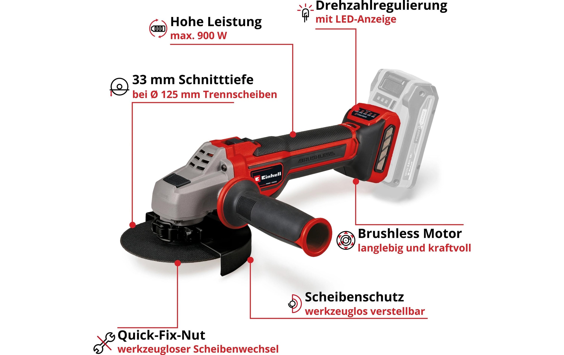 Einhell Winkelschleifer »TP-AG 18/125 CE Q Li – Solo«