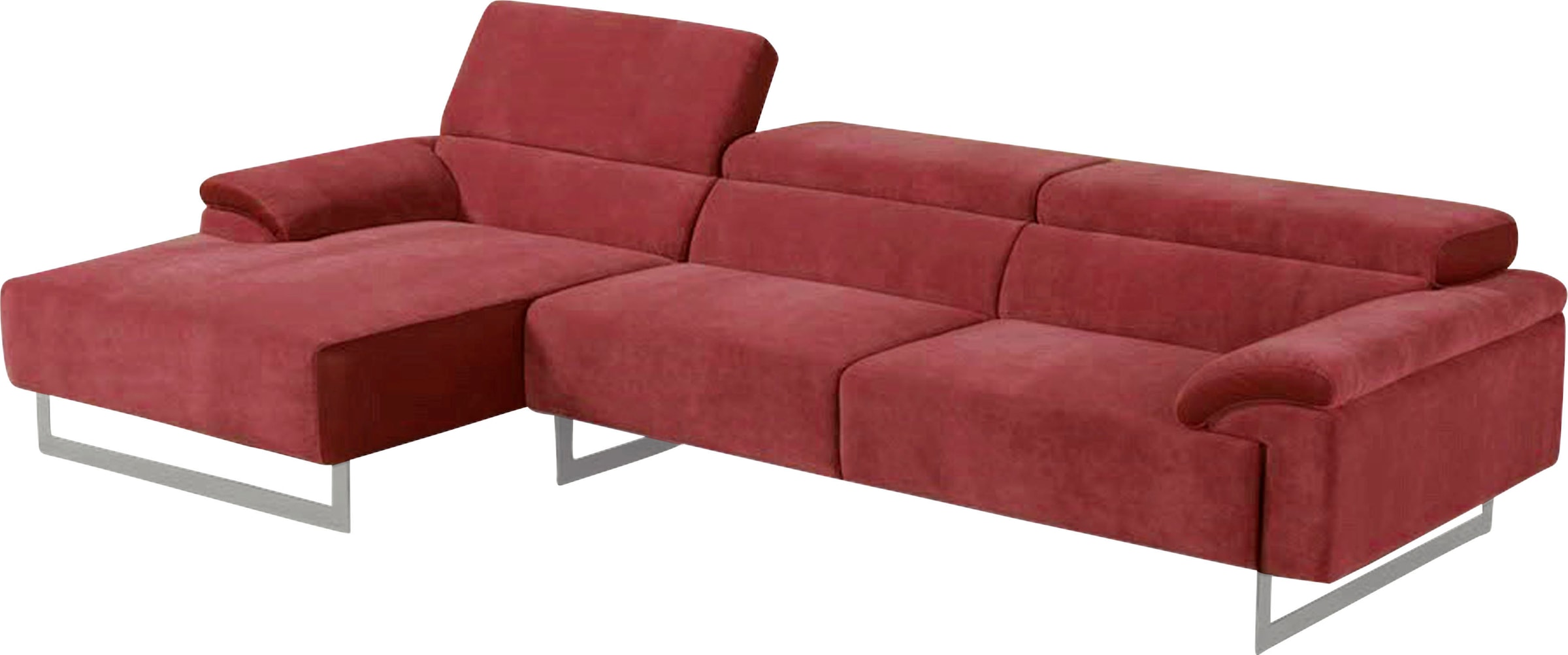 Egoitaliano Ecksofa "Malika, edel und bequem, Designsofa mit hochwertigen Bezügen, L-Form" mit Recamiere, inkl. Kopfteilverstellung und chromfarbenen Metallfüssen
