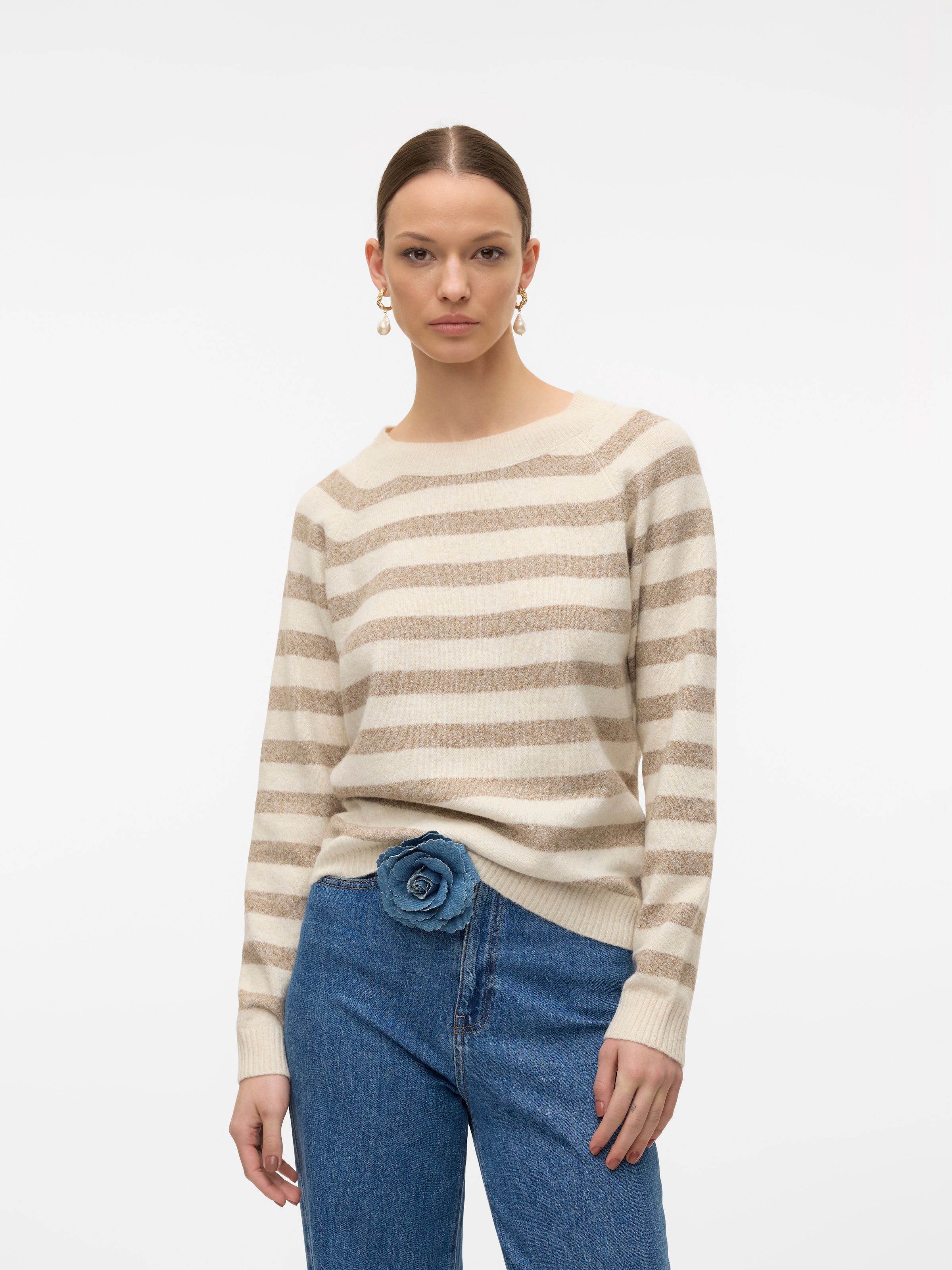 Vero Moda Rundhalspullover »VMDOFFY LS O-NECK BLOUSE GA NOOS« Materialmix, regular fit