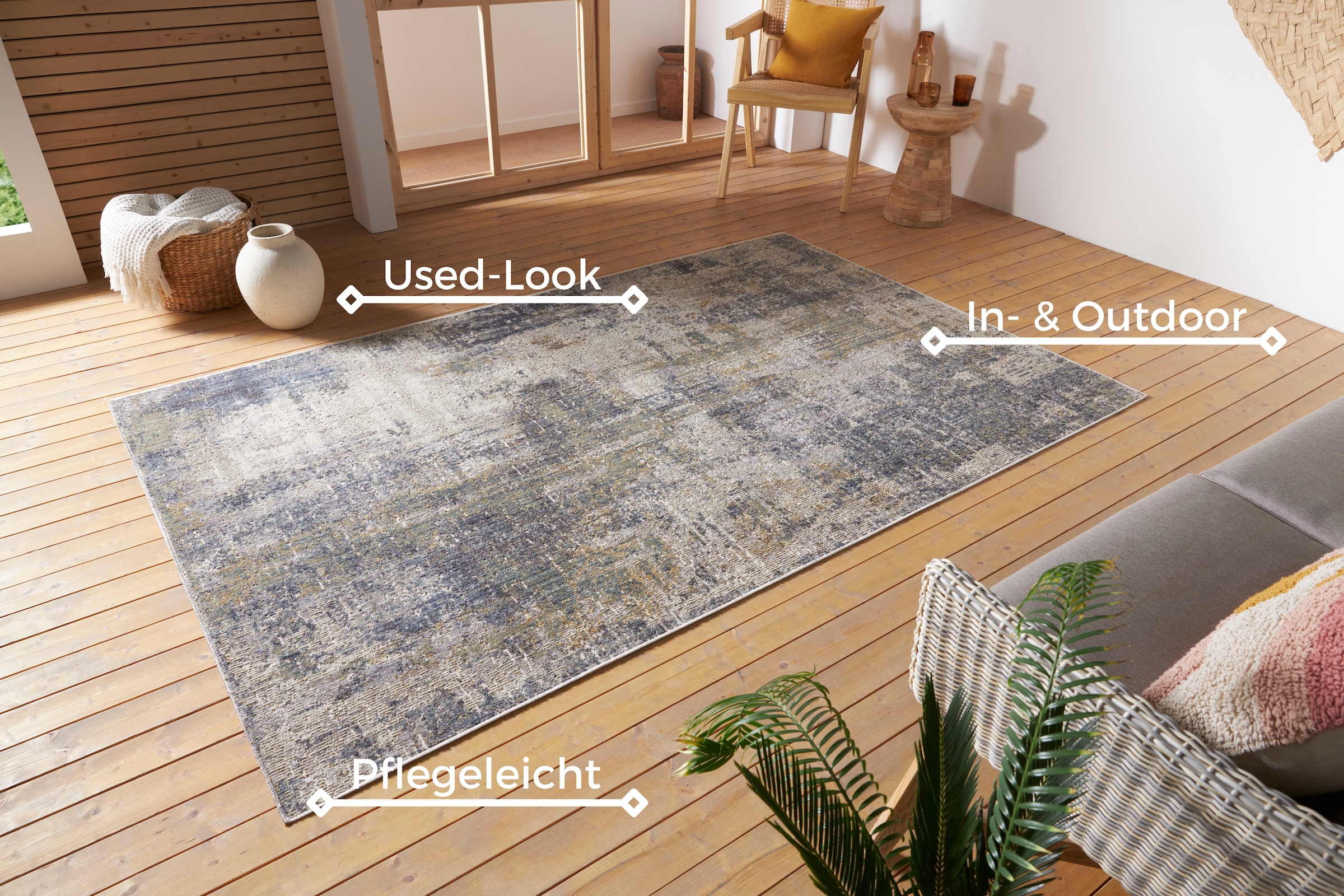 NORTHRUGS Teppich »Gizeh«, rechteckig, 3 mm Höhe, In-& Outdoor, Läufer, Wetterfest, Balkon, Wohnzimmer, Orient