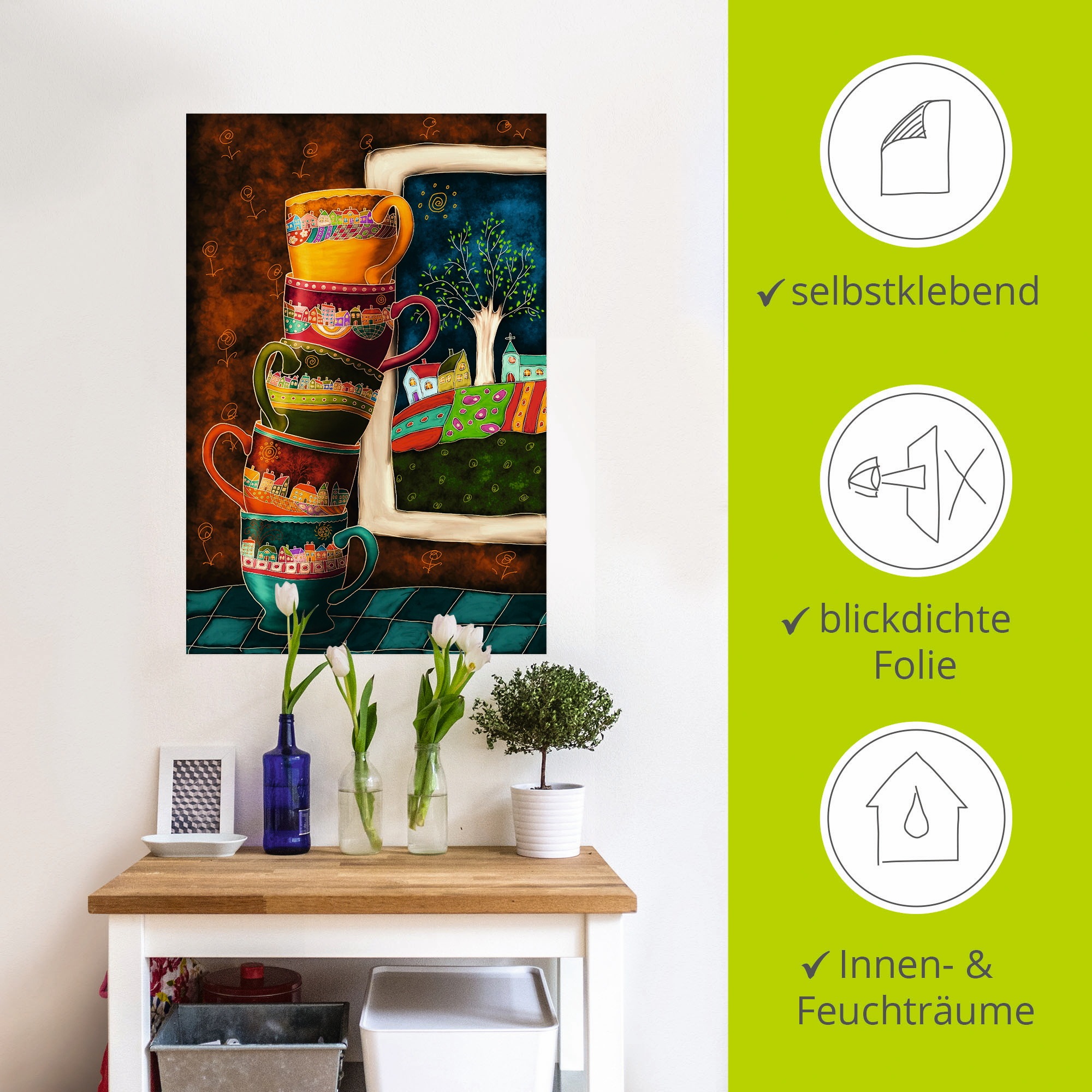 Artland Wandbild »Fröhliche Kaffeetassen«, Getränke, (1 St.), als Alubild, Outdoorbild, Leinwandbild, Poster, Wandaufkleber