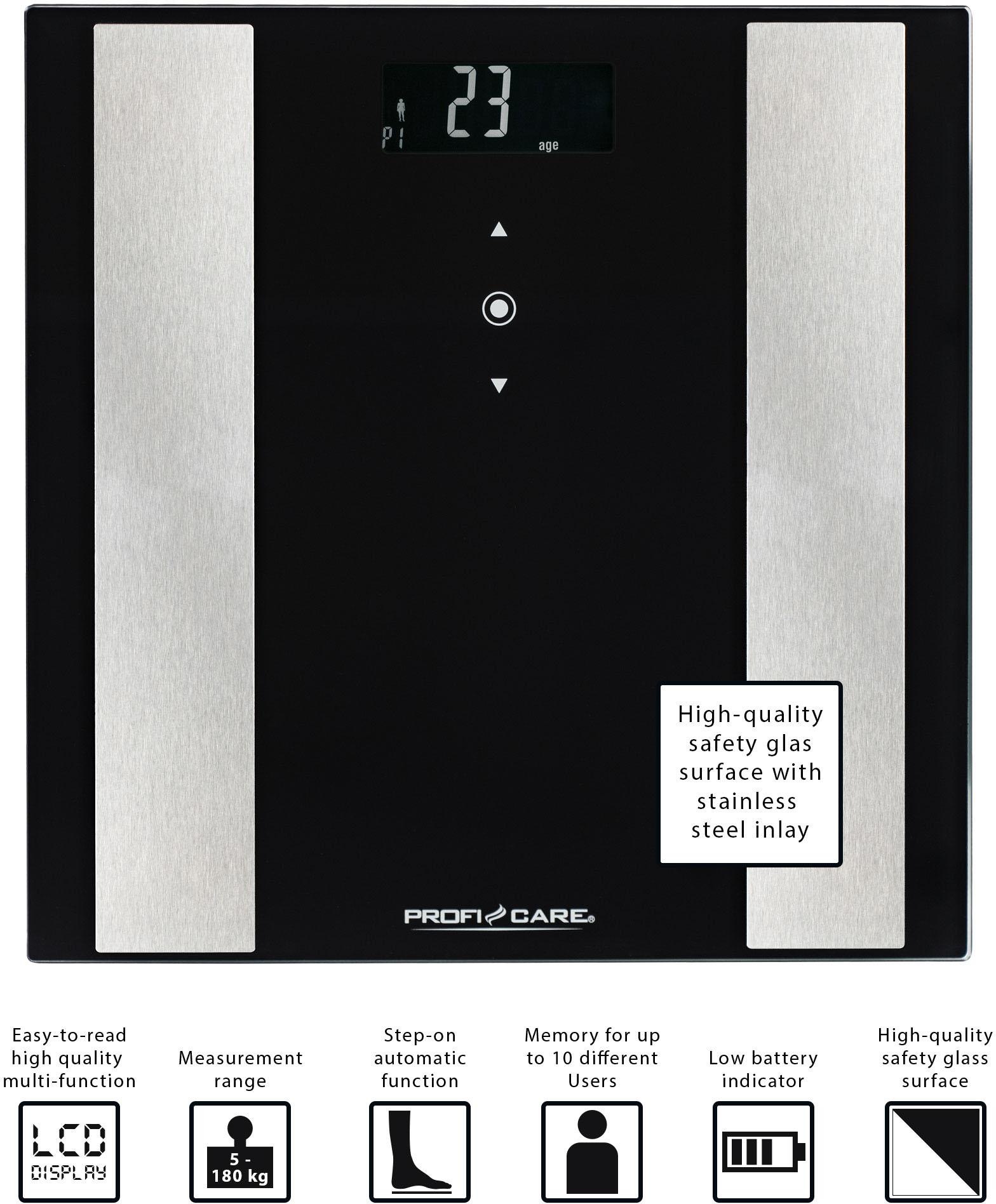 ProfiCare Körper-Analyse-Waage »PC-PW 3007 FA«, 8 in 1 Glas-Analyse-Waage in 2 Farben