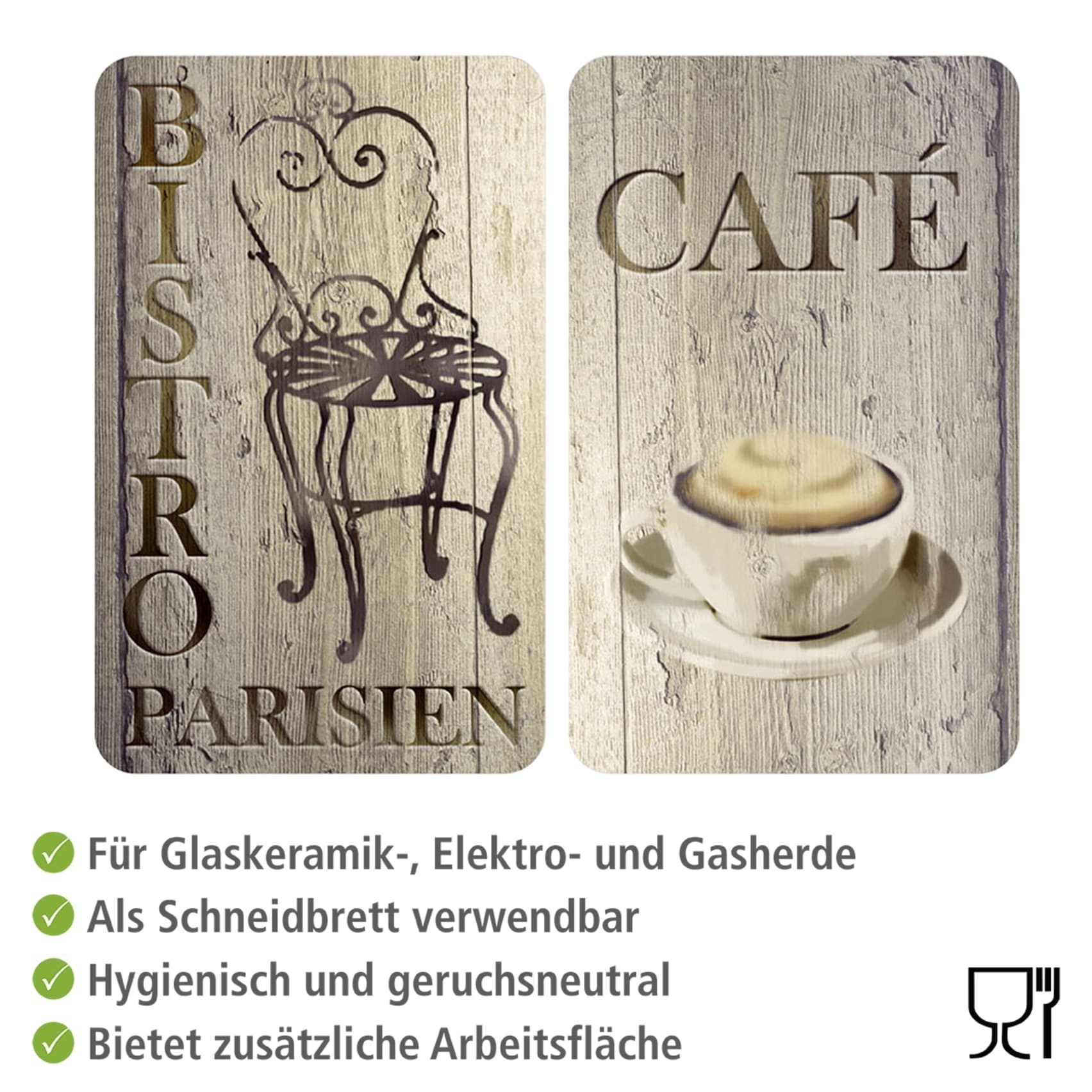 WENKO Herd-Abdeckplatte »Universal Modell Bistro«, (Set, 2 tlg.), Herdabdeckung für alle Herdarten, kratzfest, mit rutschfesten Füssen