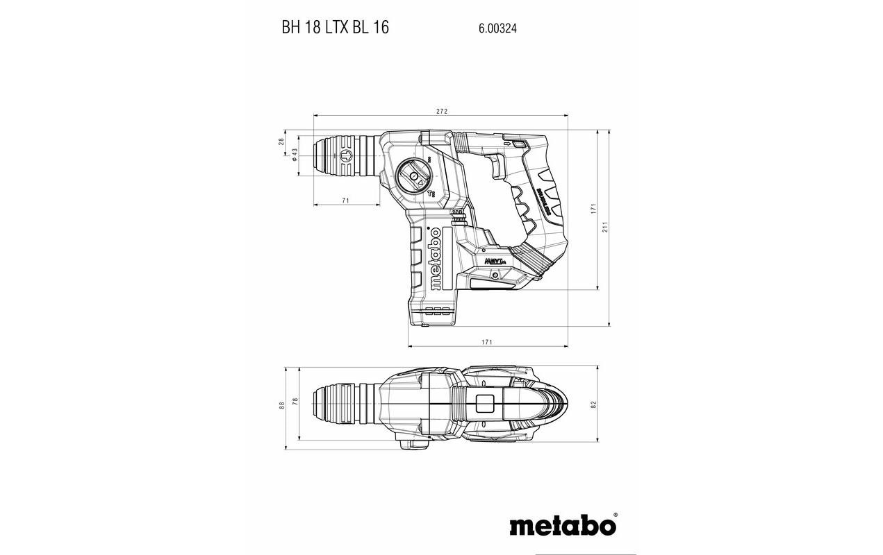 metabo Akku-Bohrhammer »Metabo Akku-Bohrhammer BH 18 LTX BL«, Ohne Akku/Ladegerät