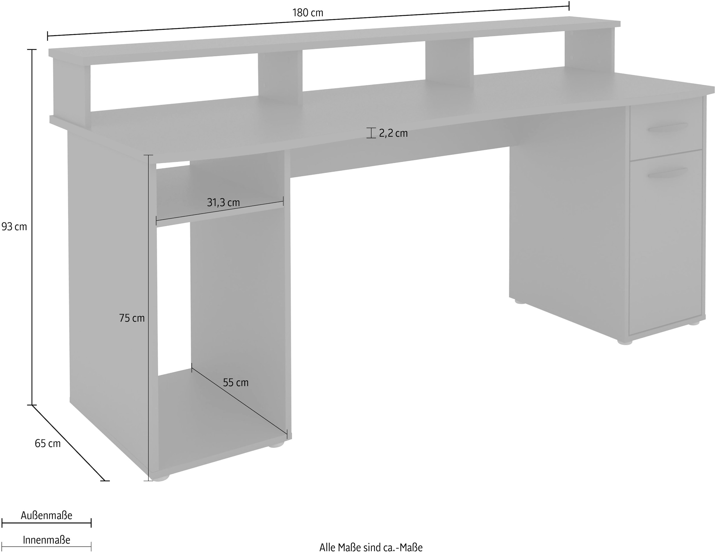 byLIVING Gamingtisch »Fantastic«, mit Aufsatz, Breite 180 cm