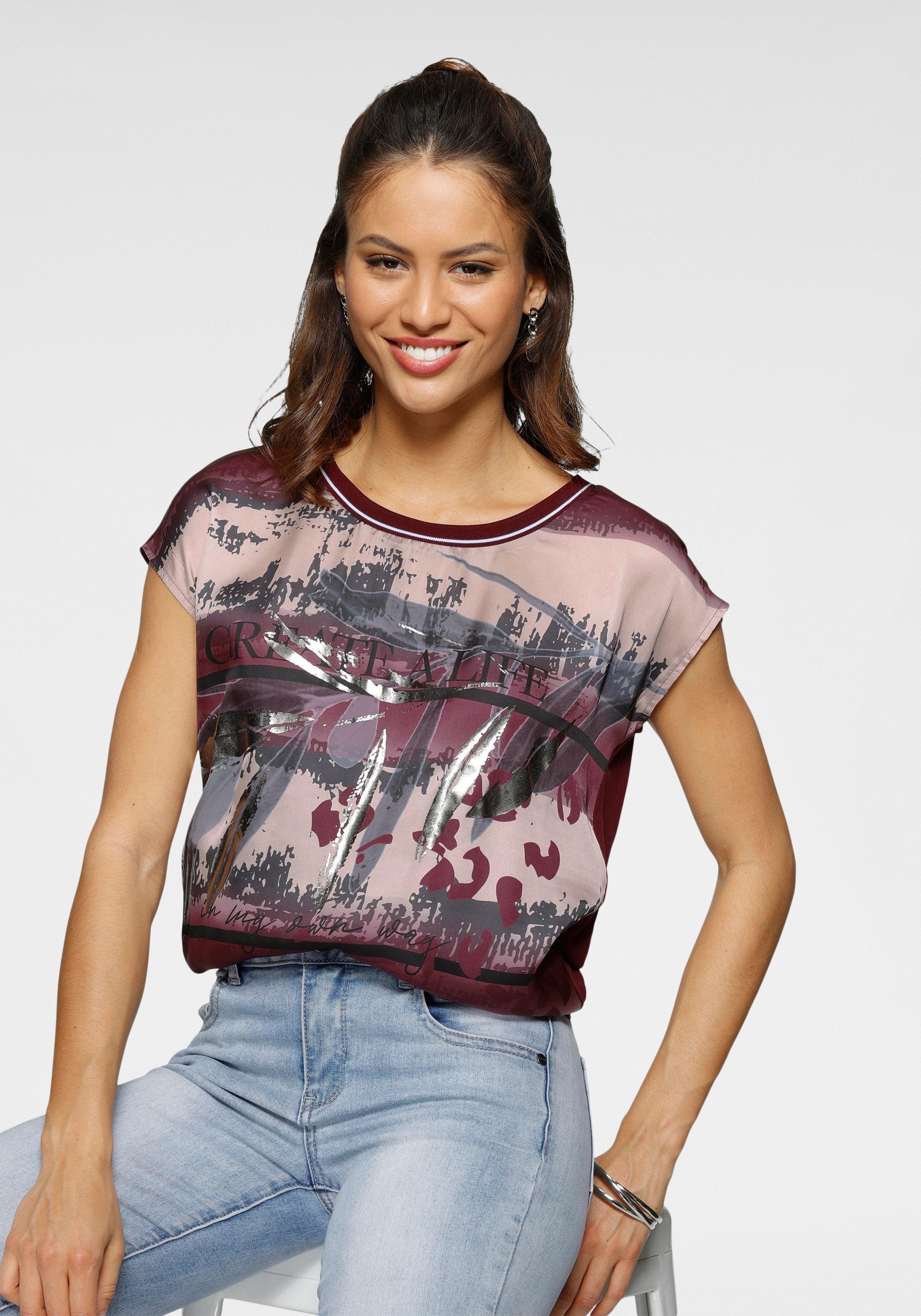 Laura Scott Shirtbluse, mit Folienprint und Kontrast-Bündchen kaufen