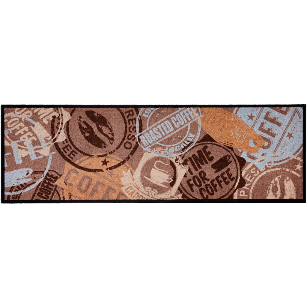 Zala Living Küchenläufer »Coffee Stamp«, rechteckig, 5 mm Höhe, Kurzflor, rutschhemmend, Teppich-Läufer, Waschbar, Kaffee Design, Strapazierfähig, Pflegeleicht, Küche, aus Europa