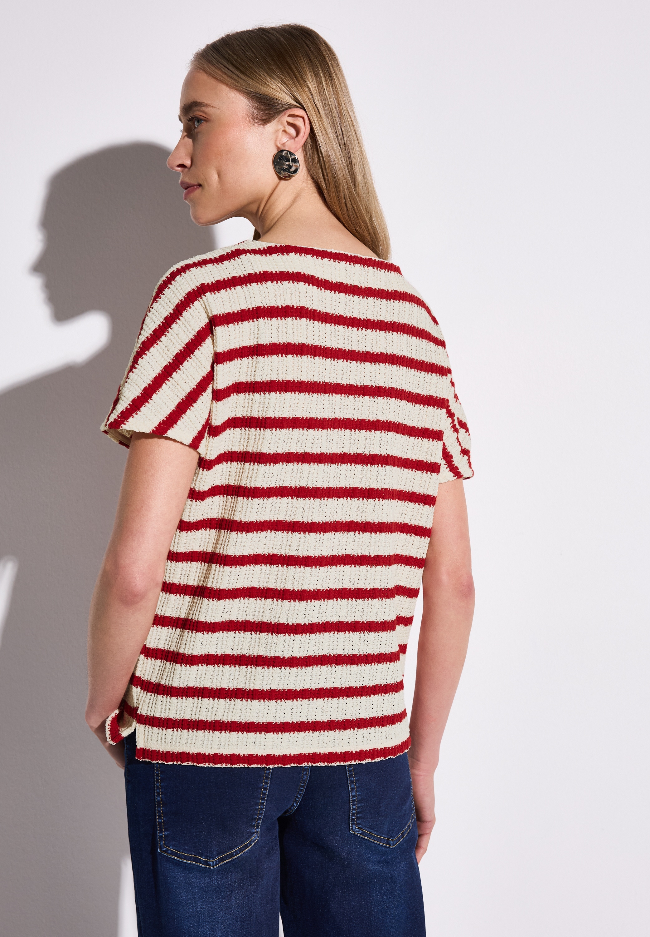 STREET ONE Kurzarmpullover, gestreift, in Struktur-Optik