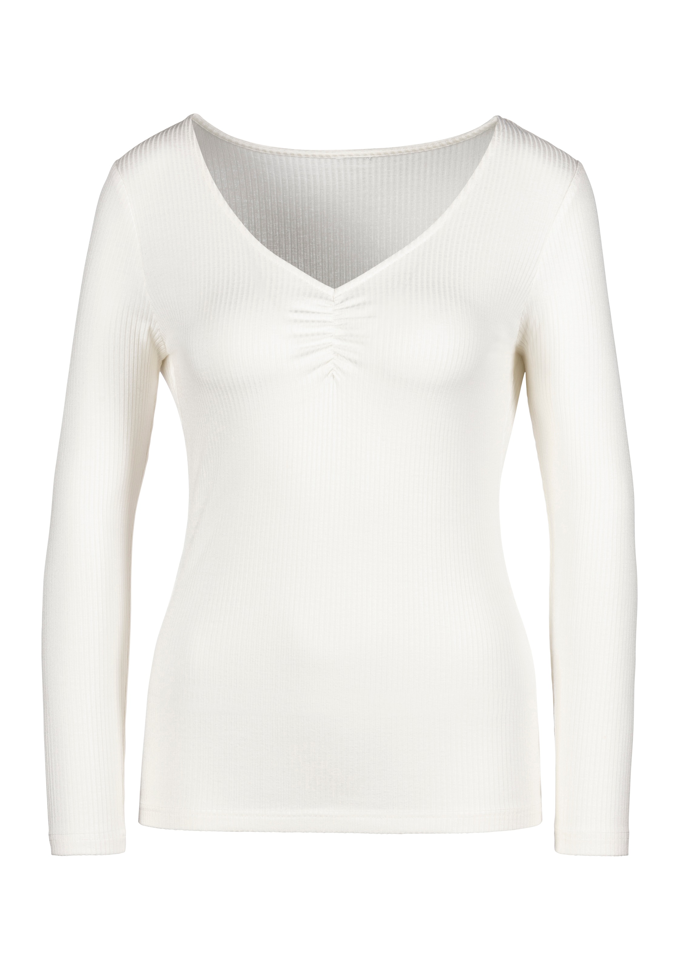 LASCANA Langarmshirt »Rippshirt«, (2er-Pack), kleiner bei mit Jelmoli-Versand und online kaufen Schweiz Raffung V-Ausschnitt