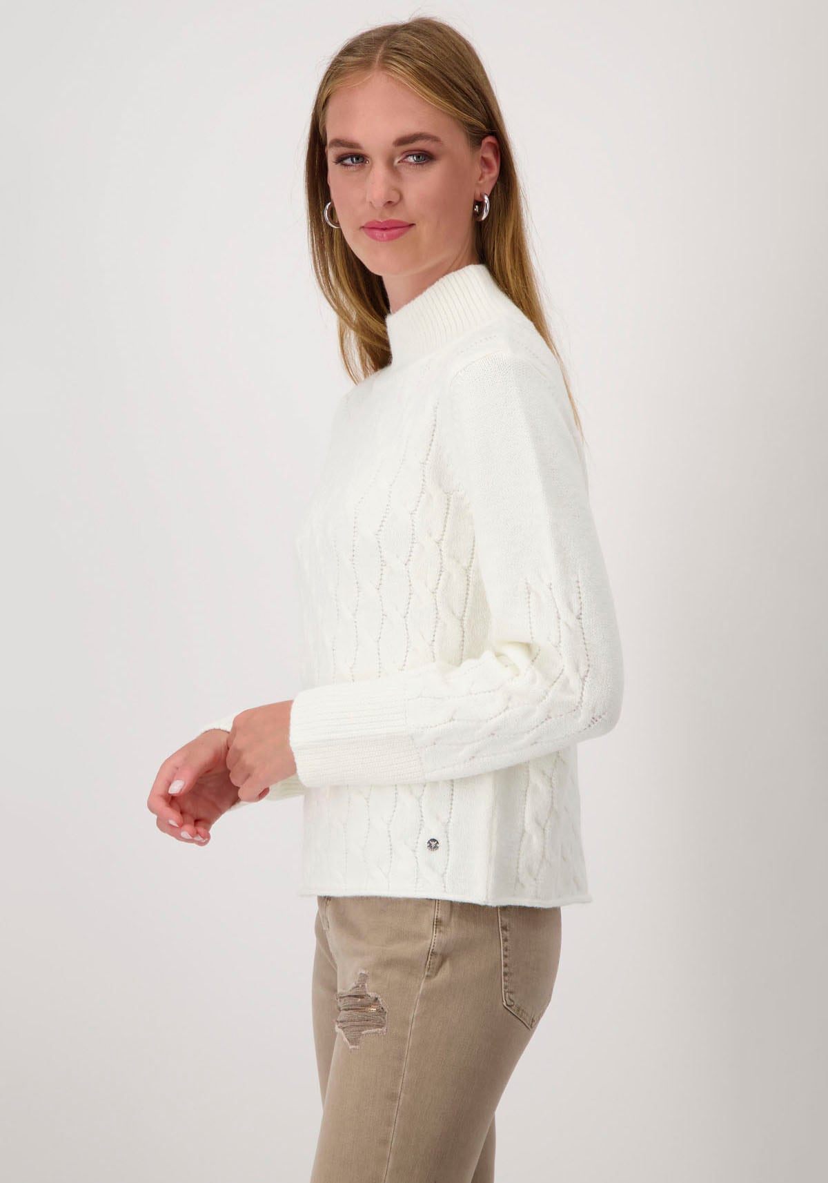 Monari Stehkragenpullover, mit Zopfmuster