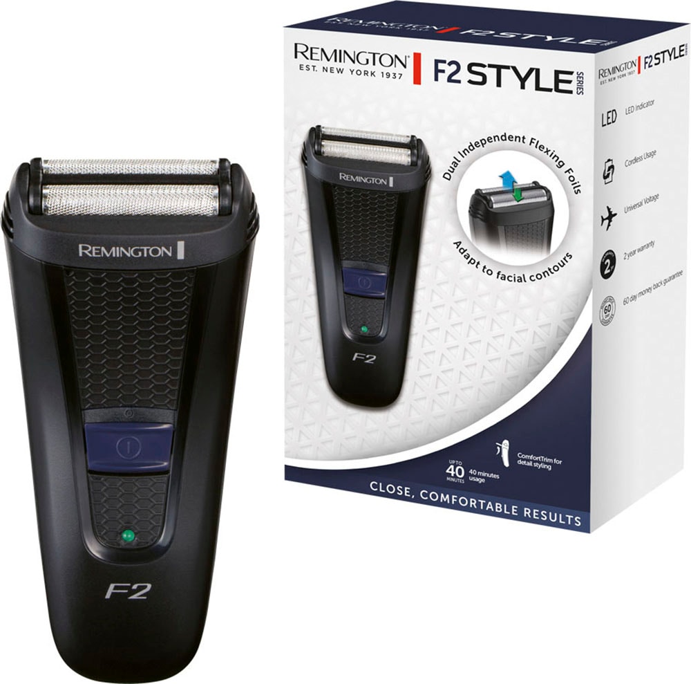 Remington Elektrorasierer "F2002 Style Series Foil Shaver F2" 1 Stk. Aufsätze integrierter Präzisionstrimmer Pop-Up-Trimmer, abwaschbar, LED Anzeige, Präzisionstrimmer