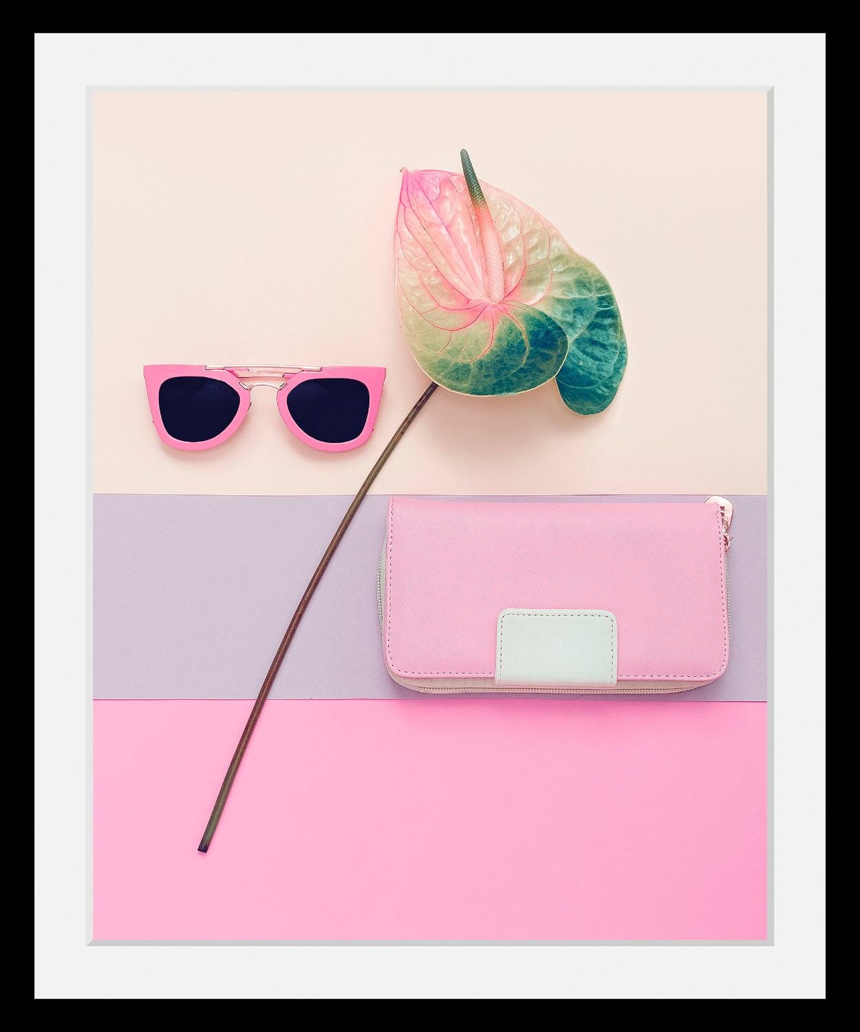 queence Bild "Sonnenbrille Pink" Blumen  Blumenbilder  Fashion  Magazincover  Mode  Modebilder HD Premium Poster-Druck inkl. Holzrahmen