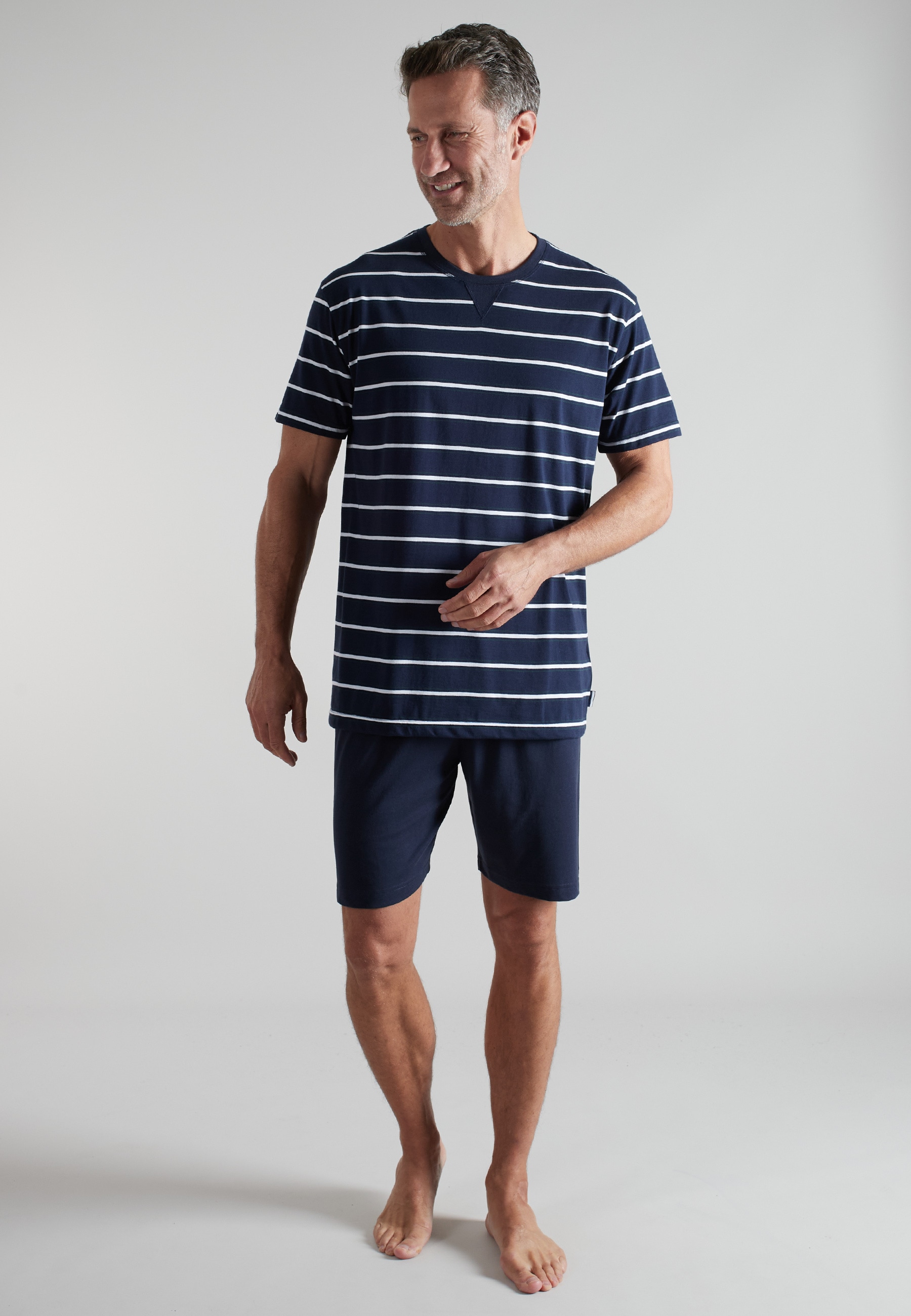 bugatti Shorty Kurzarm, Rundhalsausschnitt, kurze Hose, gestreift, Baumwollmix