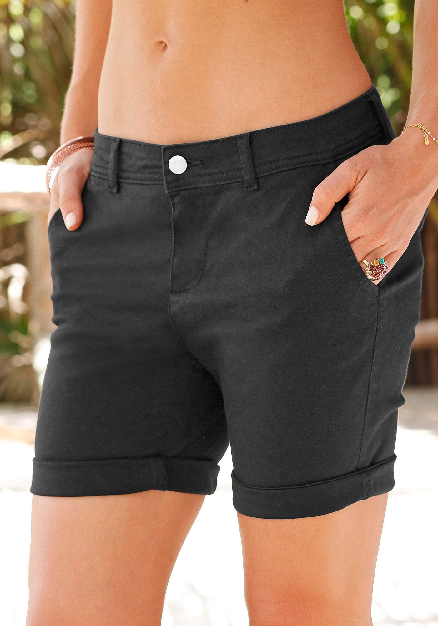 LASCANA Bermudas, zum Krempeln, aus elastischer Baumwolle, kurze Hose, Shorts