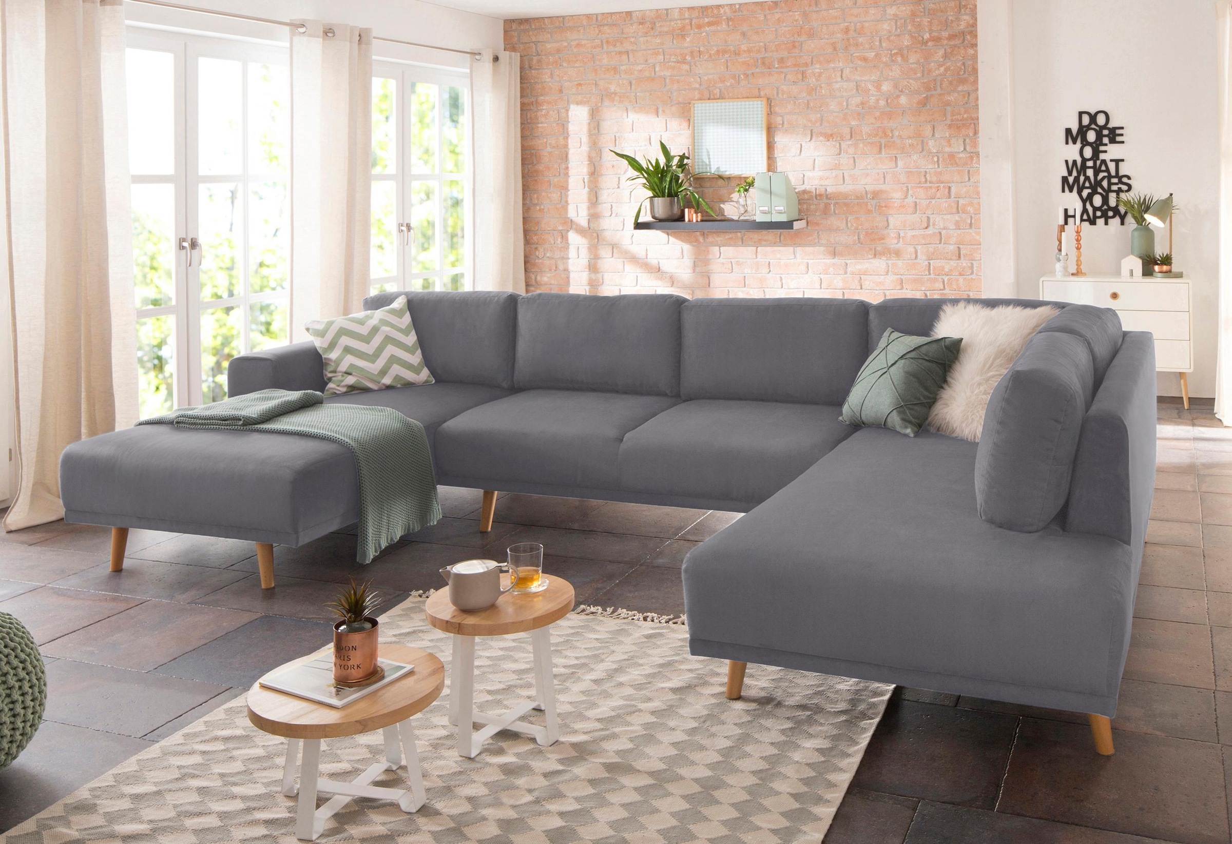 Home affaire Wohnlandschaft »Lasse U-Form«, im scandinavischem Stil mit Holzfüssen
