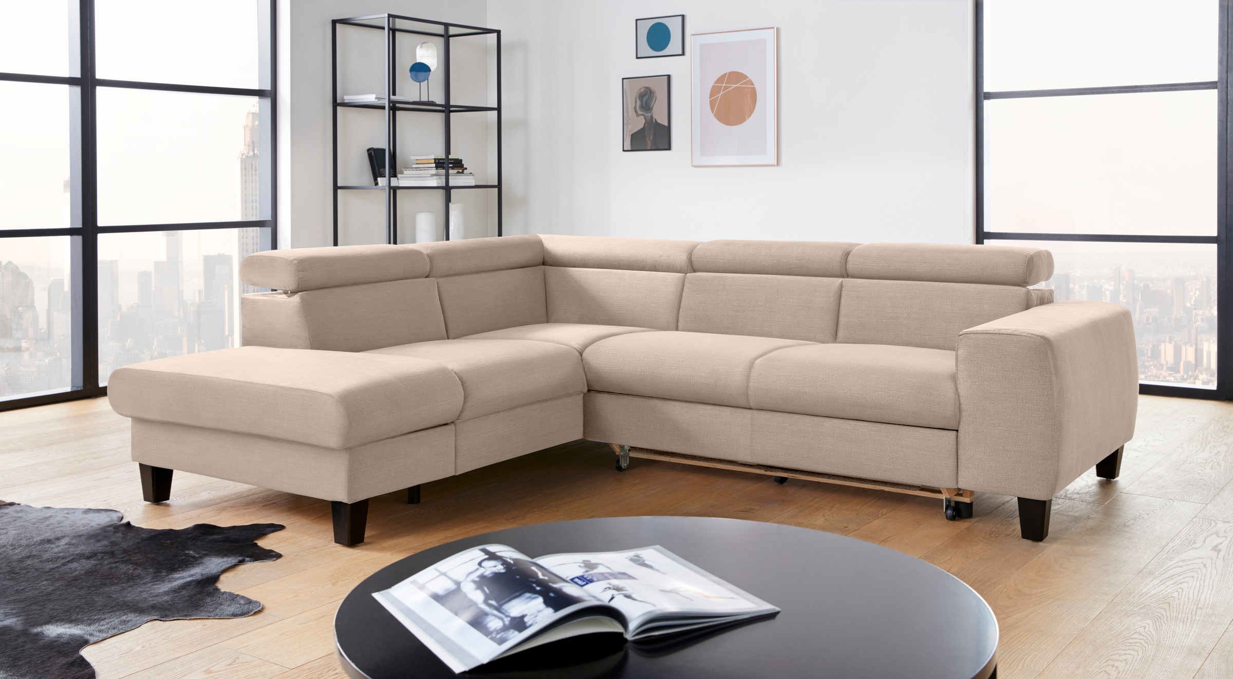 COTTA Ecksofa »Morven L-Form mit Kopfteilverstellung«, wahlweise mit Bettfunktion, Bettkasten & Wireless-Charger