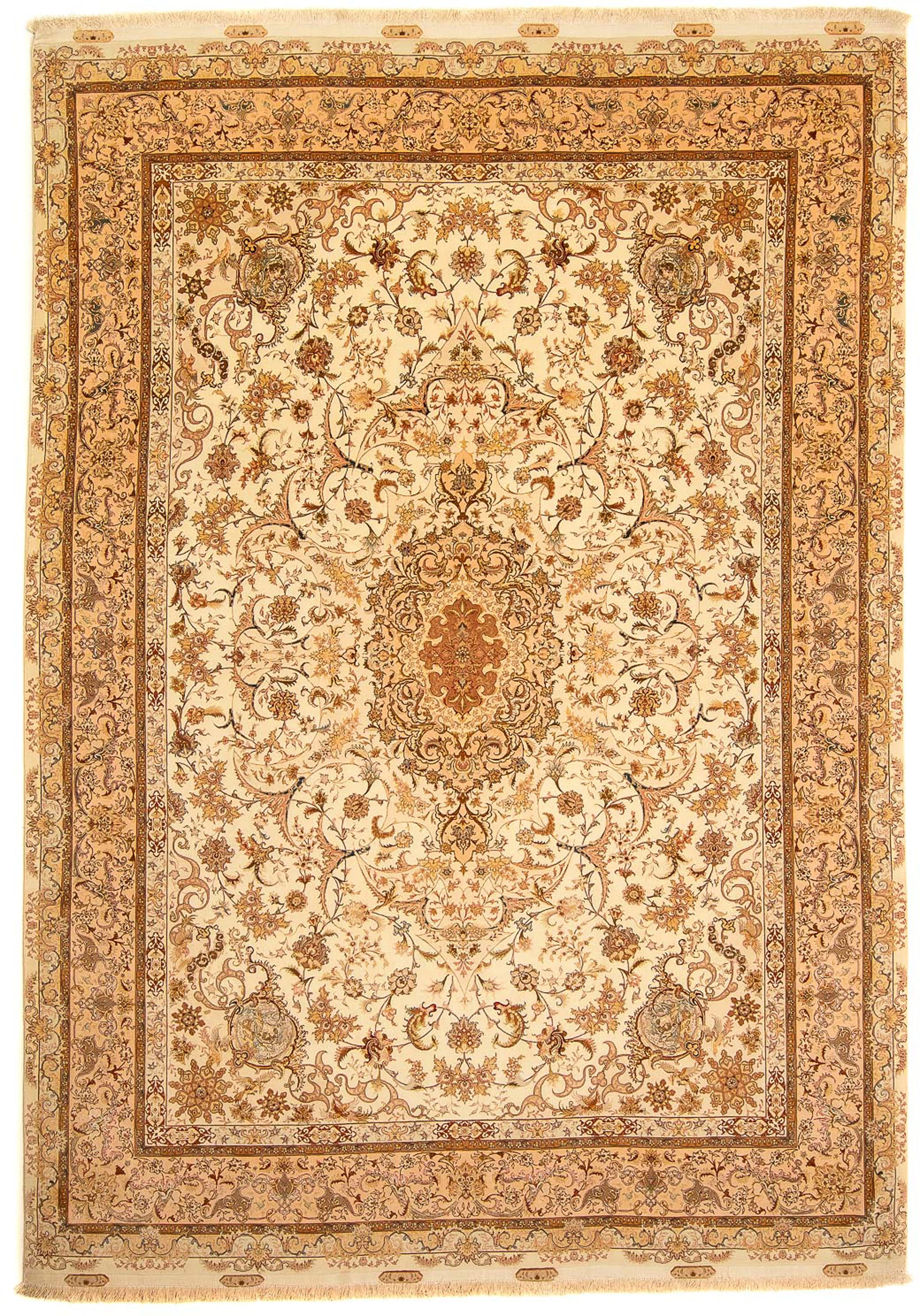 morgenland Orientteppich »Perser - Täbriz - Royal - 350 x 251 cm - hellbraun«, rechteckig, Wohnzimmer, Handgeknüpft, Einzelstück mit Zertifikat