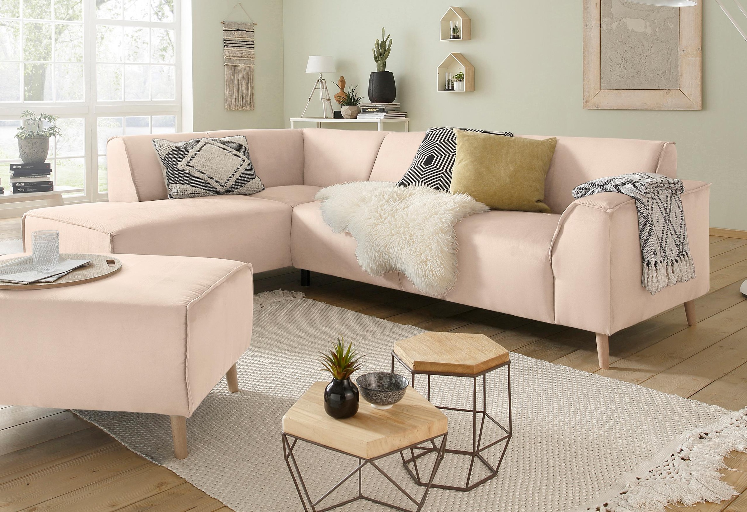 Home affaire Ecksofa »Julia zeitlose und elegante Couch, hoher Sitzkomfort, L-Form«, Federkern-Polsterung, Holzfüsse, Keder