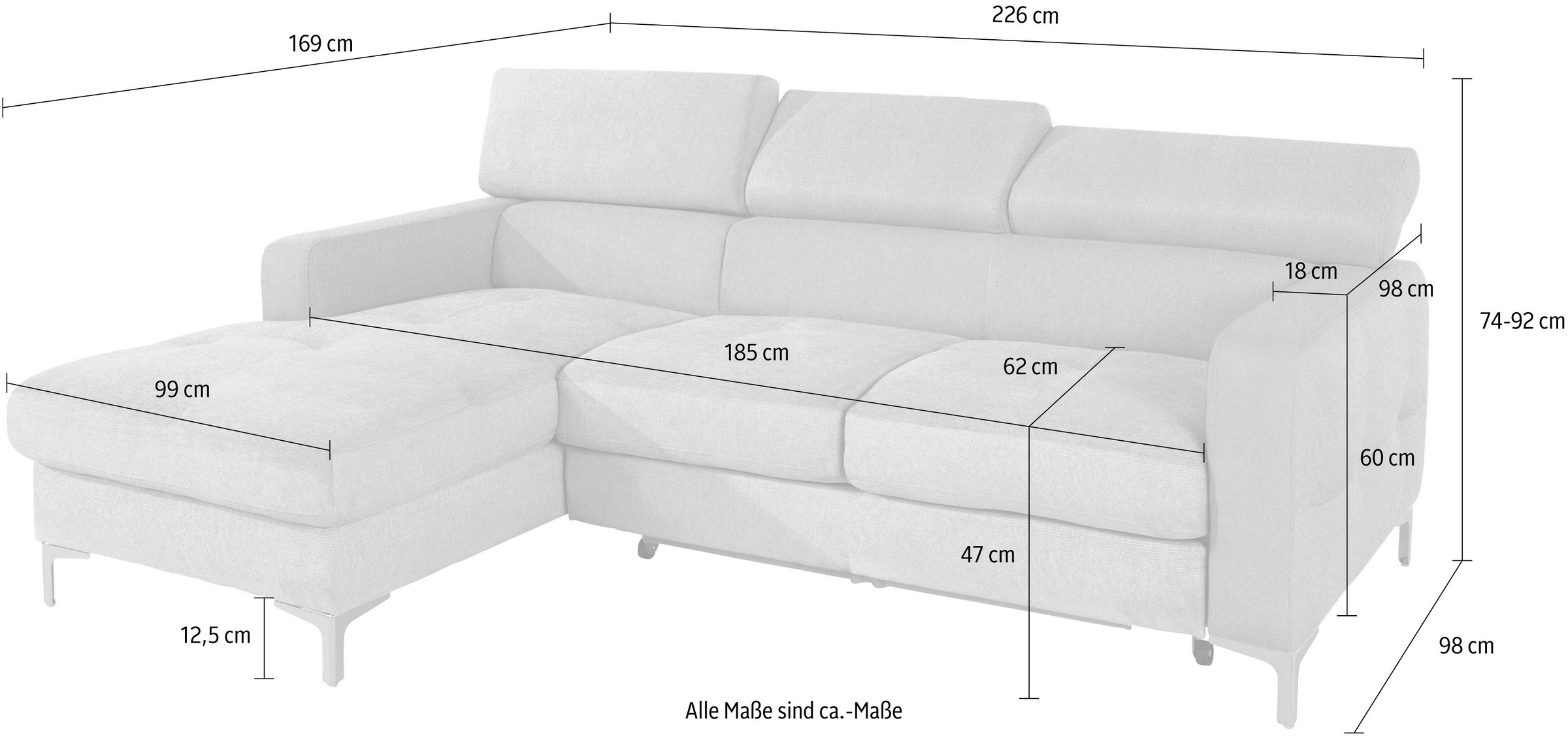 COTTA Ecksofa »Sammy L-Form«, inklusive Kopfteilverstellung, wahlweise mit Bettfunktion