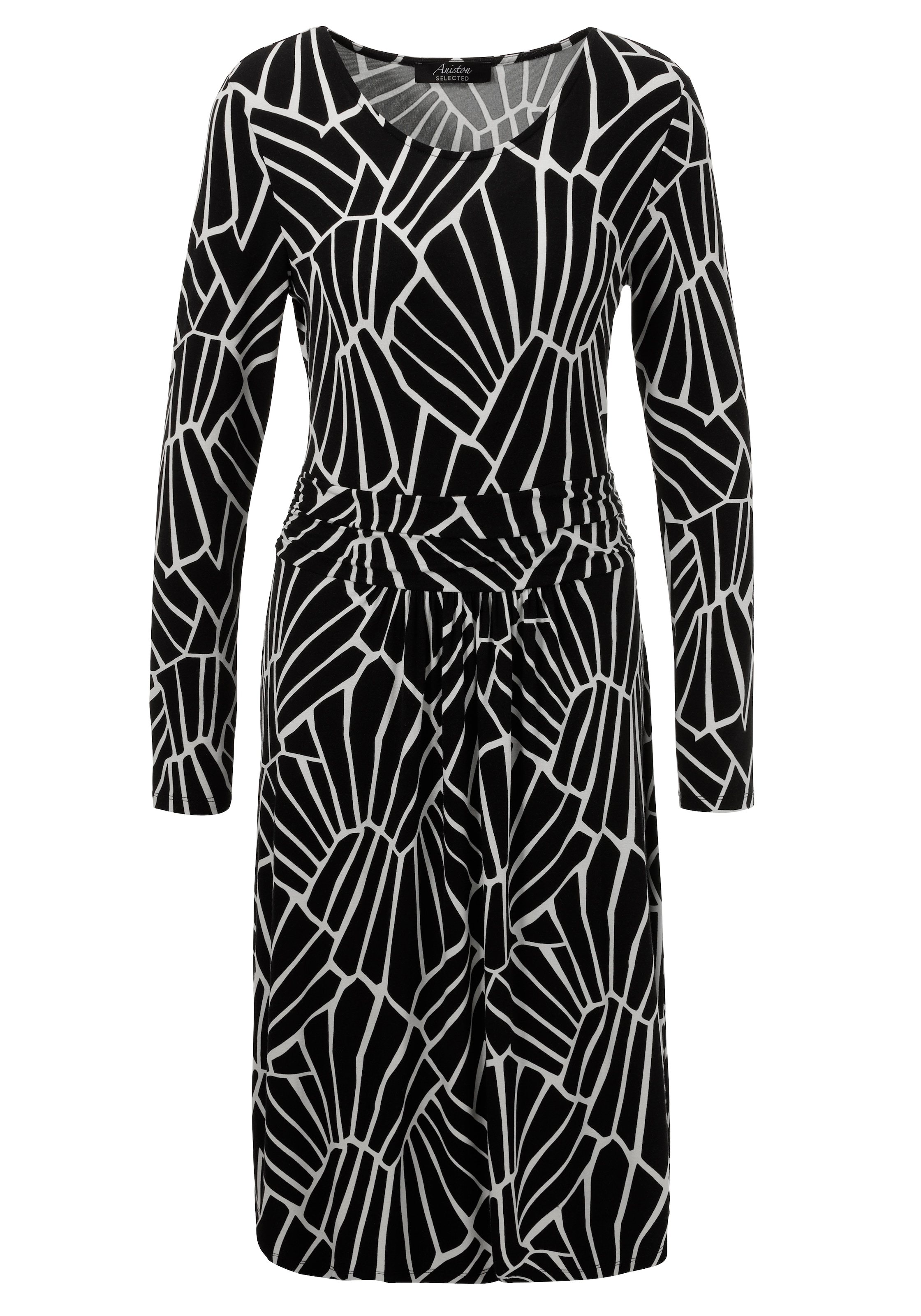 Aniston SELECTED Jerseykleid, im grafischen Musterdessin und gerafftem Taillenbund - NEUE KOLLEKTION