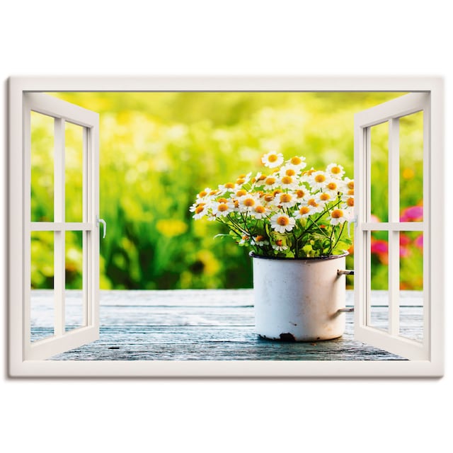 Artland Wandbild »Fensterblick Garten mit Gänseblümchen«, Blumen, (1 St.),  als Alubild, Leinwandbild, Wandaufkleber oder Poster in versch. Grössen  online bestellen | Jelmoli-Versand
