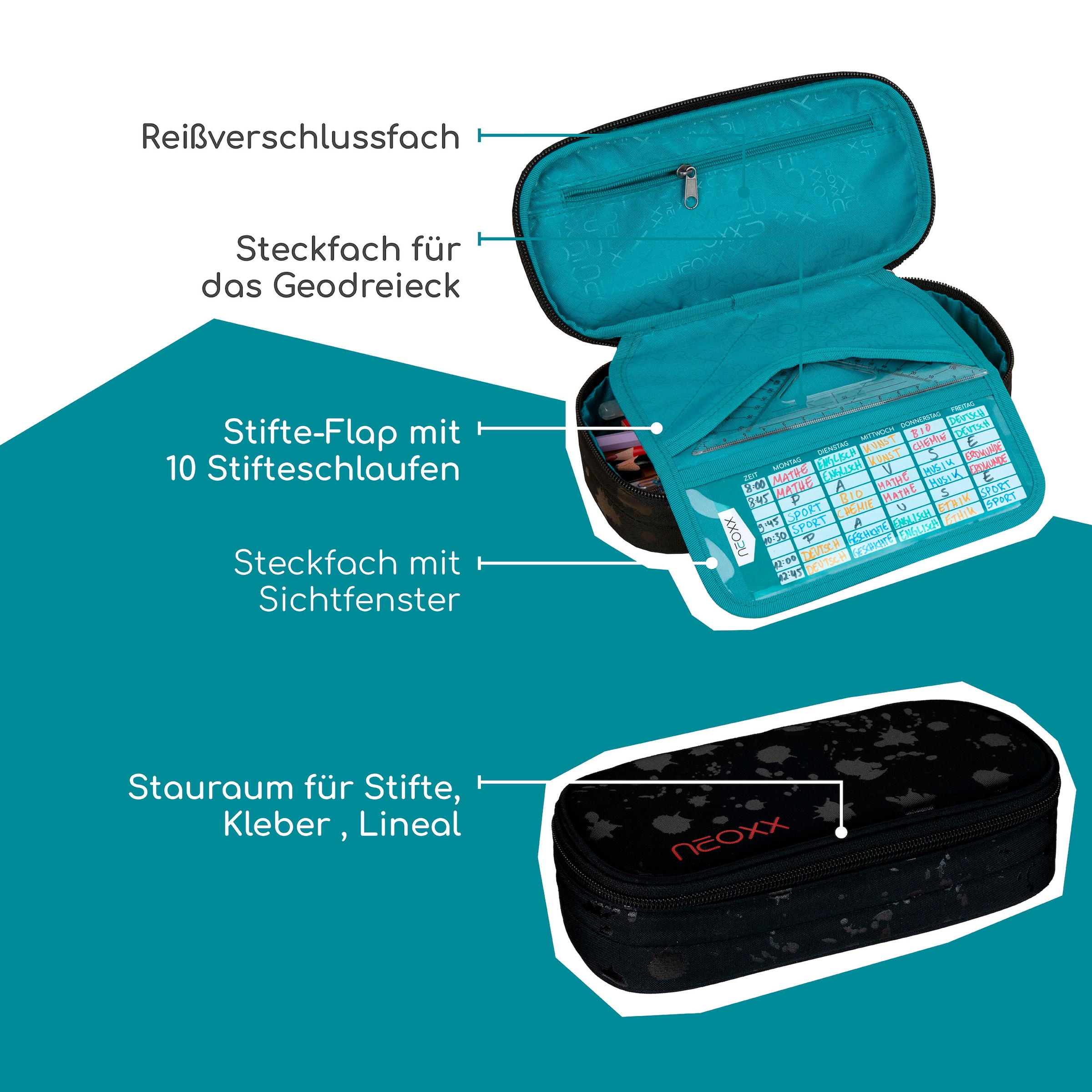 neoxx Schreibgeräteetui »Schlamperbox, Jump, Splash Black«, teilweise aus recyceltem Material