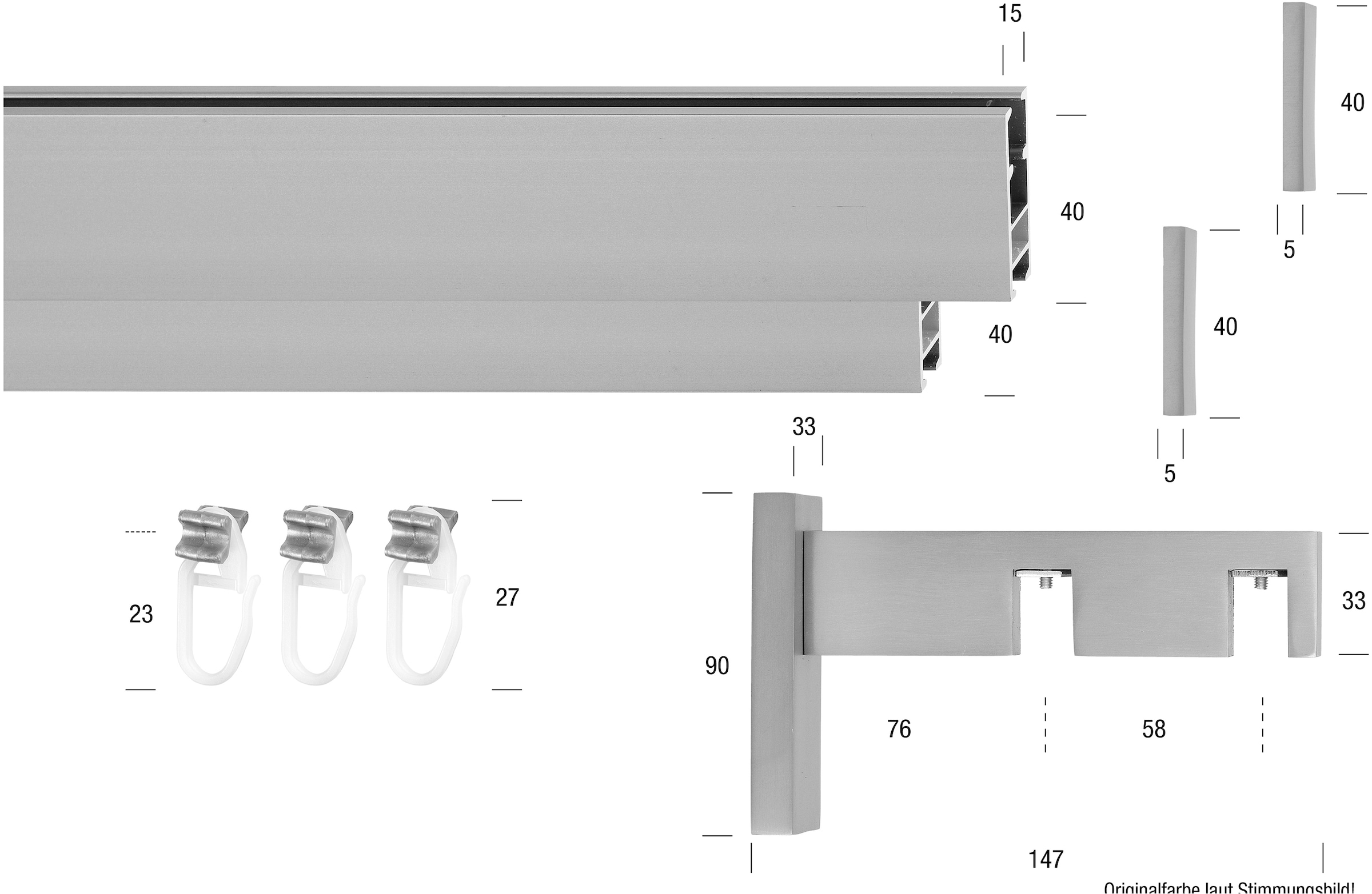 GARESA Innenlaufschiene »FLAT«, 2 läufig-läufig, Wunschmasslänge, Rechteckprofil, Wandmontage, perfekter Lauf, modern, verlängerbar