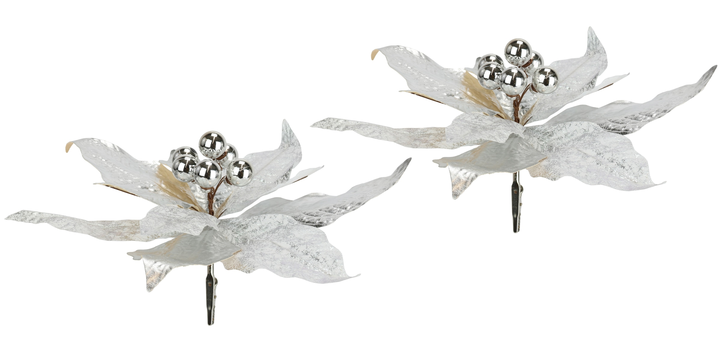 I.GE.A. Dekohänger »Poinsettia auf Clip«, (2 St.), 2er Set 28cm Weihnachts-Christstern künstlich Weihnachtsblume goldfarben