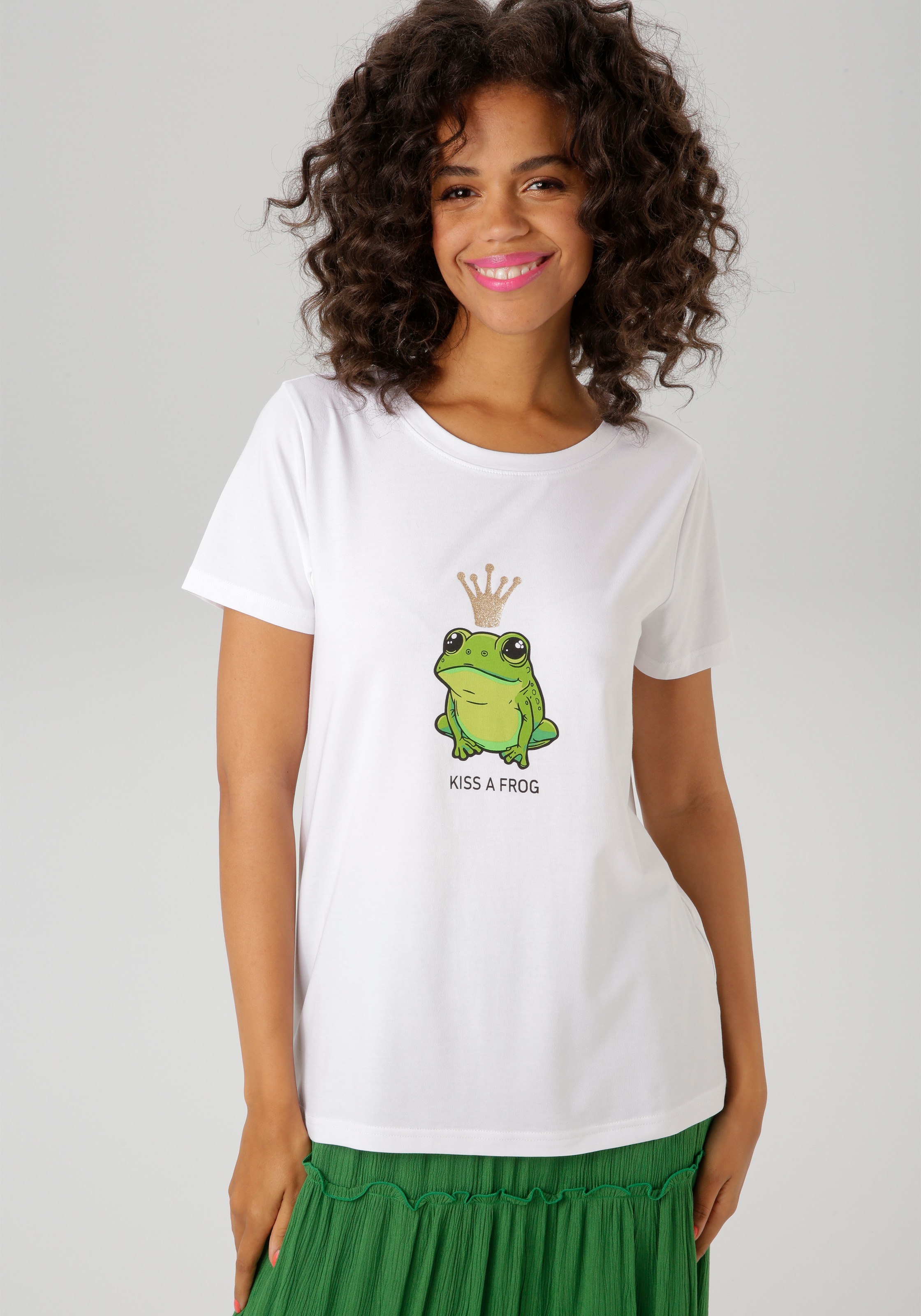 Aniston CASUAL T-Shirt mit Frosch und glitzernder Krone bedruckt
