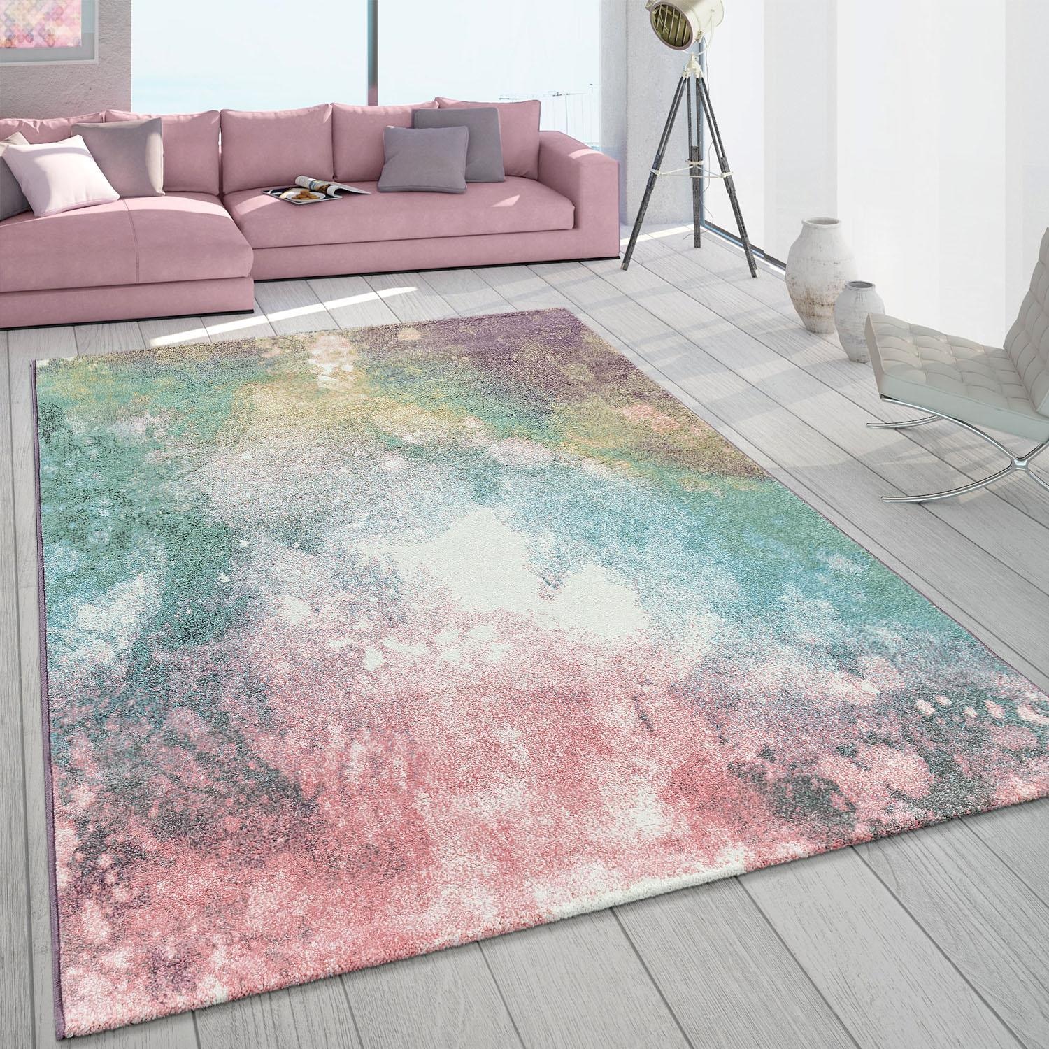 Paco Home Teppich »Mero 100«, rechteckig, 16 mm Höhe, Kurzflor, modernes Design, Pastell-Farben, Used-Optik