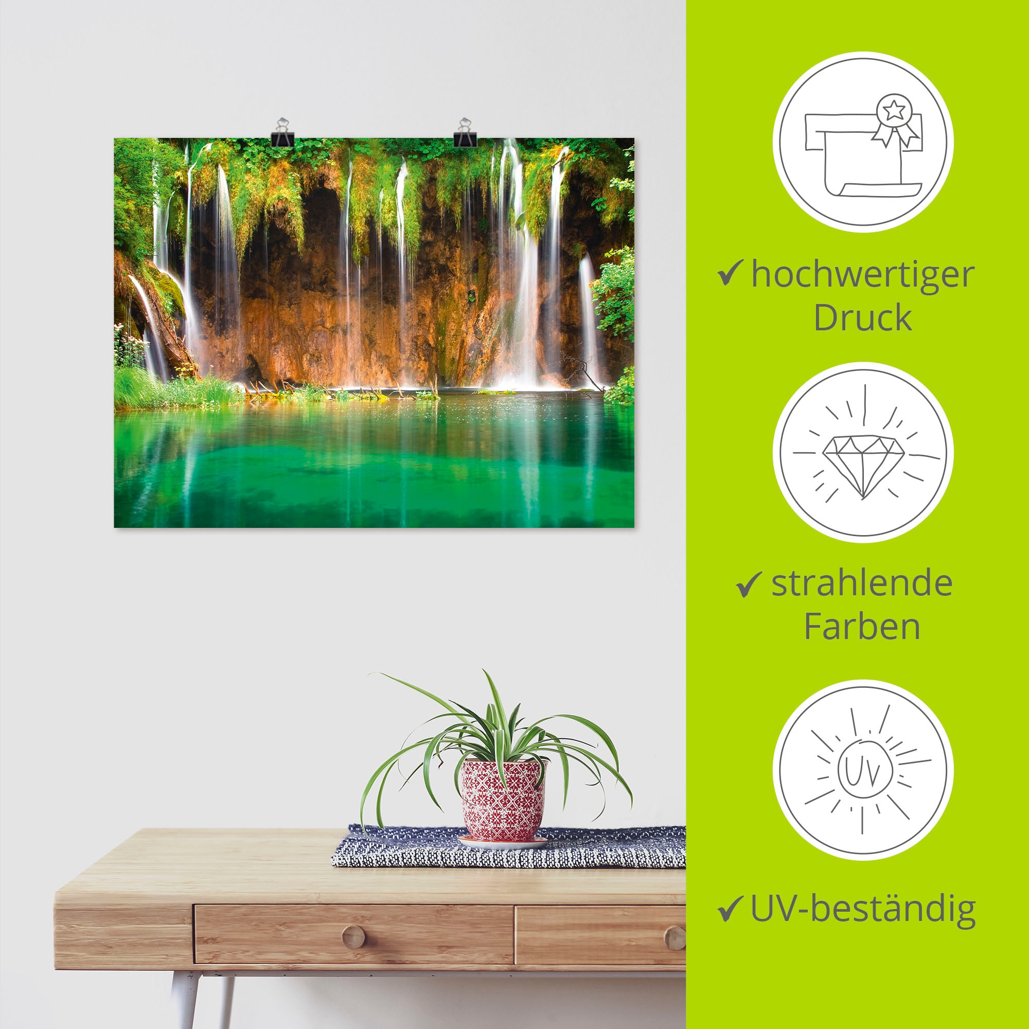 Artland Wandbild »Schöner Wasserfall im Wald«, Gewässer, (1 St.), als Leinwandbild, Poster in verschied. Grössen