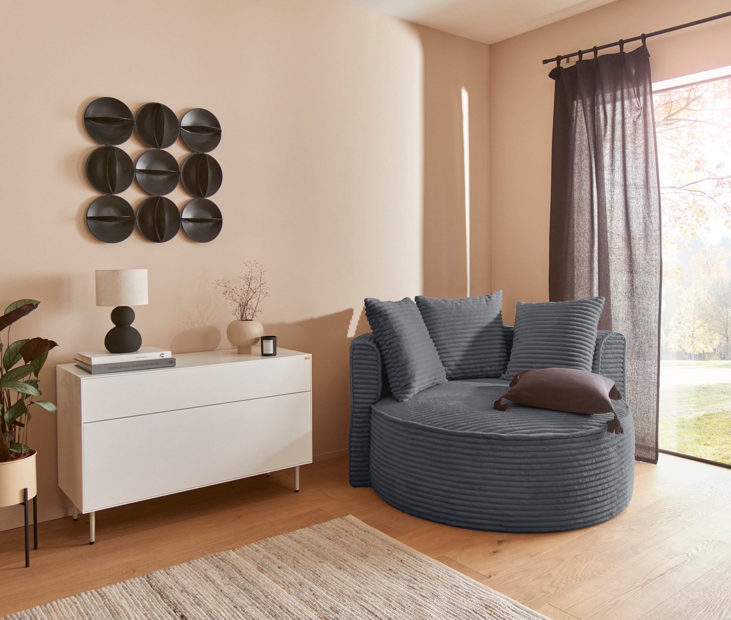 LeGer Home by Lena Gercke XXL-Sessel »Isalie, Lesesessel, Loveseat, inklusive Zierkissen«, extra grosse Sitzfläche, optional mit Hocker, Cord, Samt, Bouclé