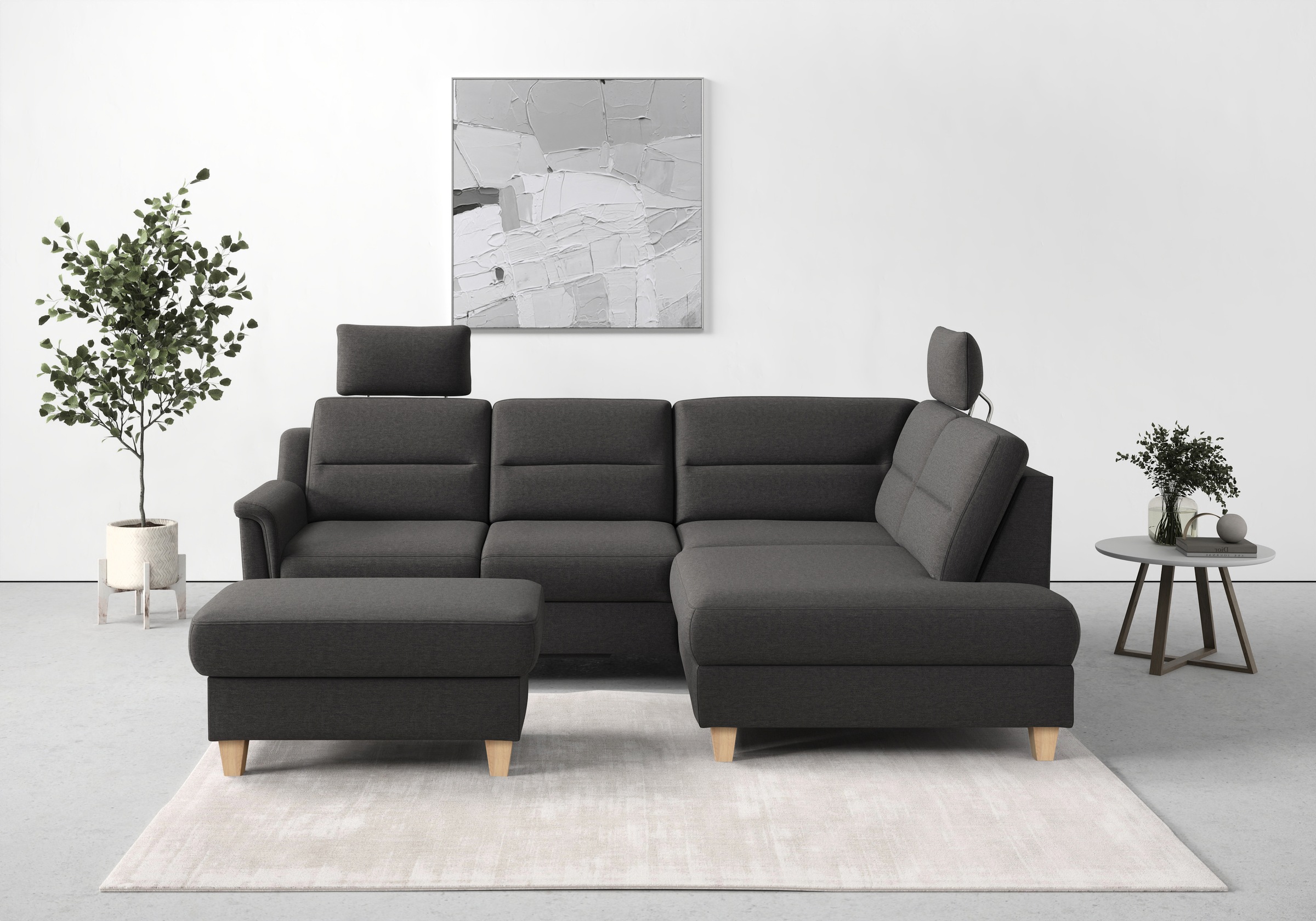 sit&more Stauraumhocker »Farö«, mit Stauraum und Federkern und naturfarbenen Füssen