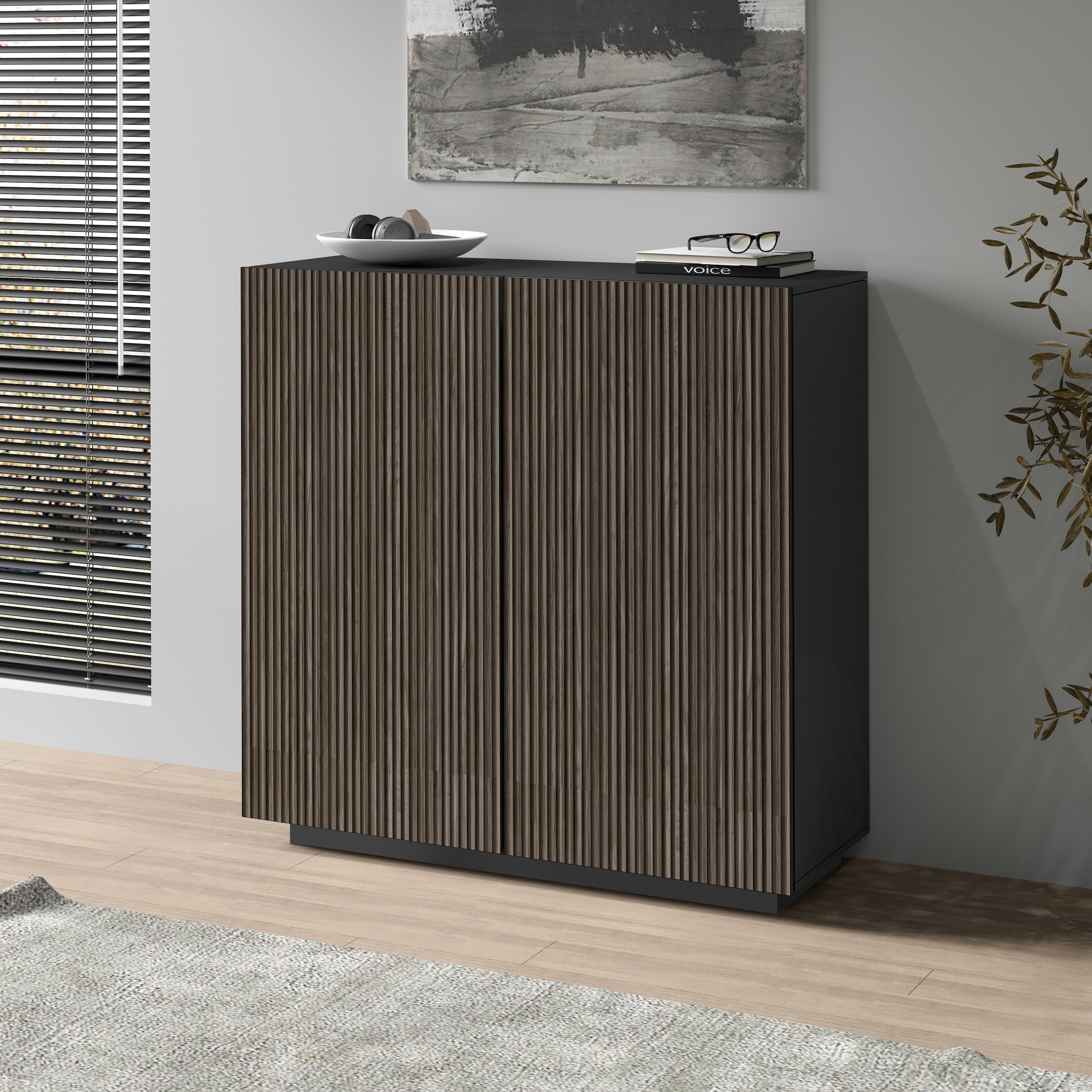 INOSIGN Highboard »Vega,Highboard,Kommode,120 cm«, mit 2 Türen,Fronten mit Rillen-Optik