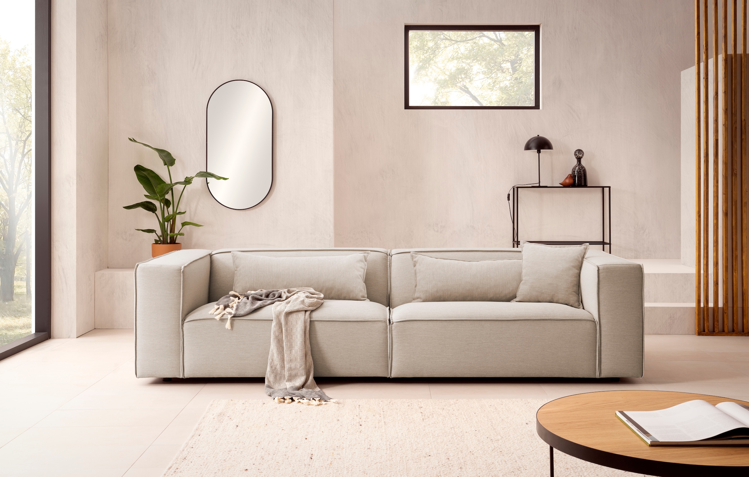 LeGer Home by Lena Gercke 3-Sitzer »PIARA, Couch mit Kedernaht, Sofa in Cord oder Leinenoptik«, schwarze Füsse, bequemer Sitzkomfort