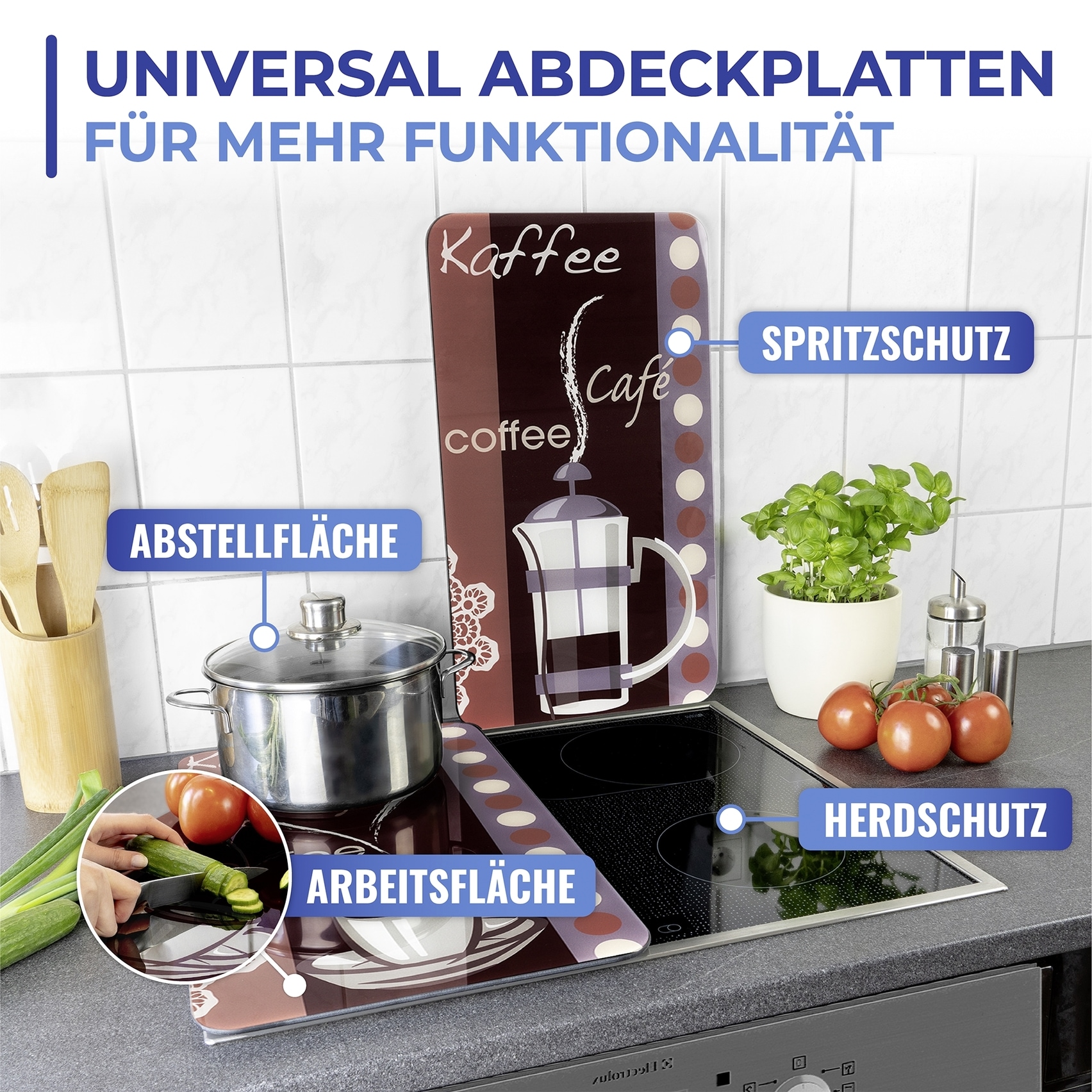 Maximex Herd-Abdeckplatte »Universal Modell Kaffeeduft«, (Set, 2 tlg.), Herdabdeckung für alle Herdarten, kratzfest, mit rutschfesten Füssen