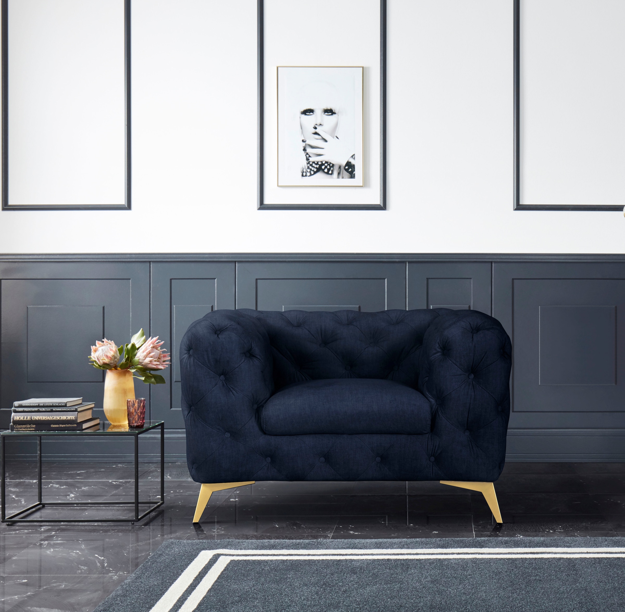 Leonique Chesterfield-Sessel »Glynis Sessel«, aufwändige Knopfheftung, moderne Chesterfield Optik, Fussfarbe wählbar