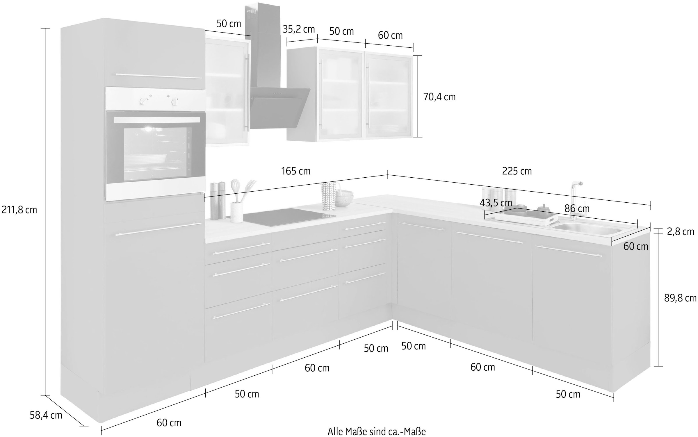 ordern »Bern«, 285x225 wahlweise Winkelküche im Stellbreite ❤ Shop E- mit Geräten Jelmoli-Online cm, OPTIFIT