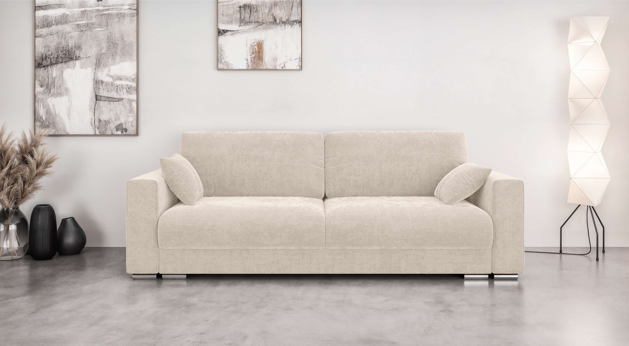 Home affaire 3-Sitzer "Stevinson Schlafsofa mit Bettkasten, Masse B/H/T: 229/87/97 cm" mit Wellenunterfederung, 2 Rückenkissen und 2 Zierkissen