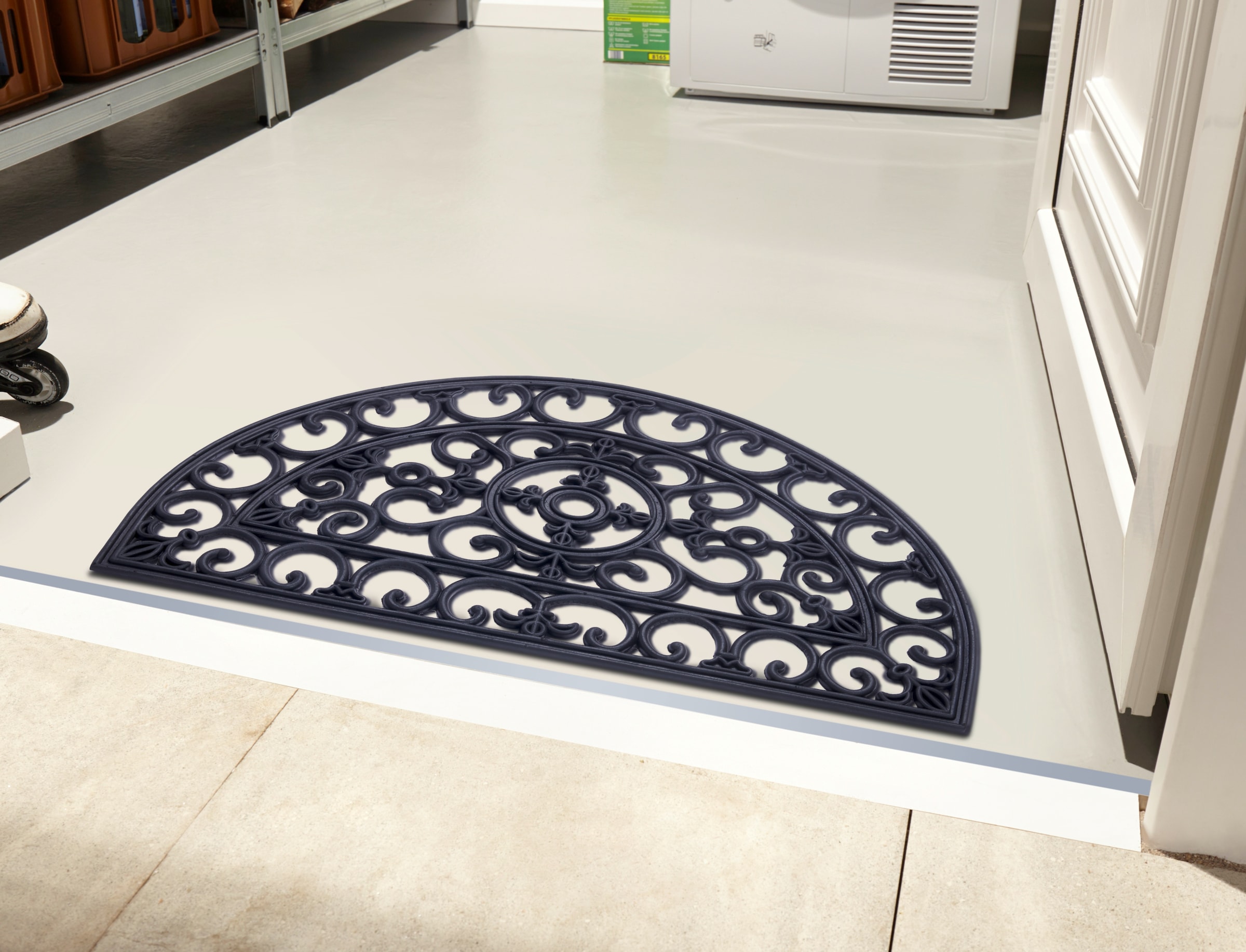 HANSE Home Fussmatte »Mix Mats Gusseisen-Optik Gummi Fleur, Türmatte«, halbrund, 8 mm Höhe, Strapazierfähig, pflegeleicht, robust, wetterfest, UV-beständig